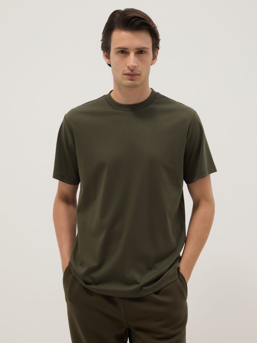 Green crew neck T-shirt in pure cotton regular fit_1
