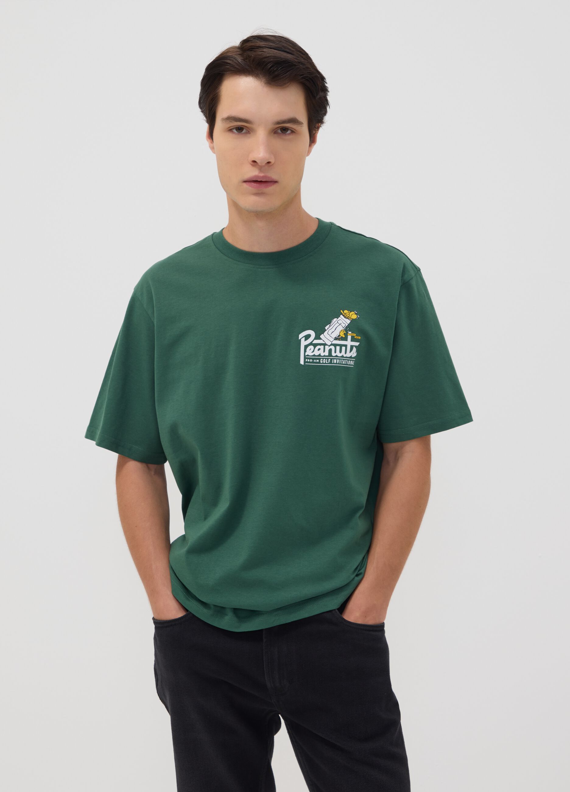 Green pure cotton Peanuts print T-shirt, relaxed fit