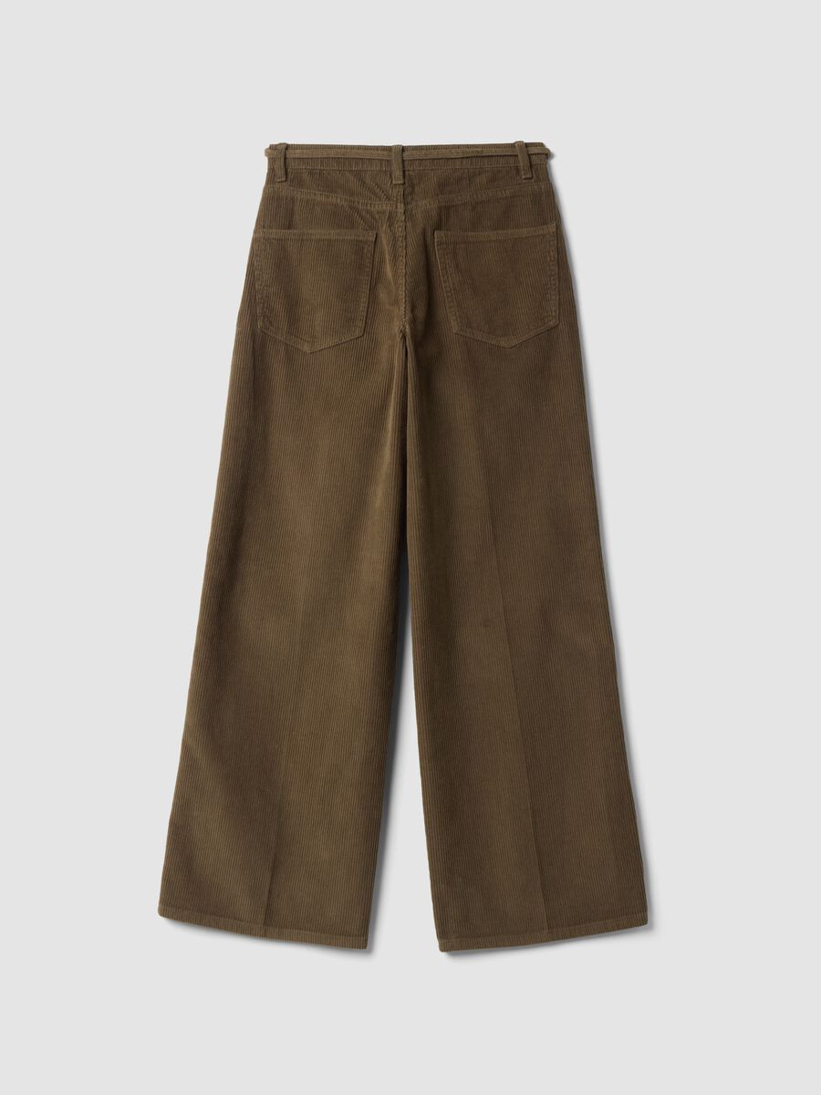 Pantaloni marroni in puro cotone a coste wide leg_2