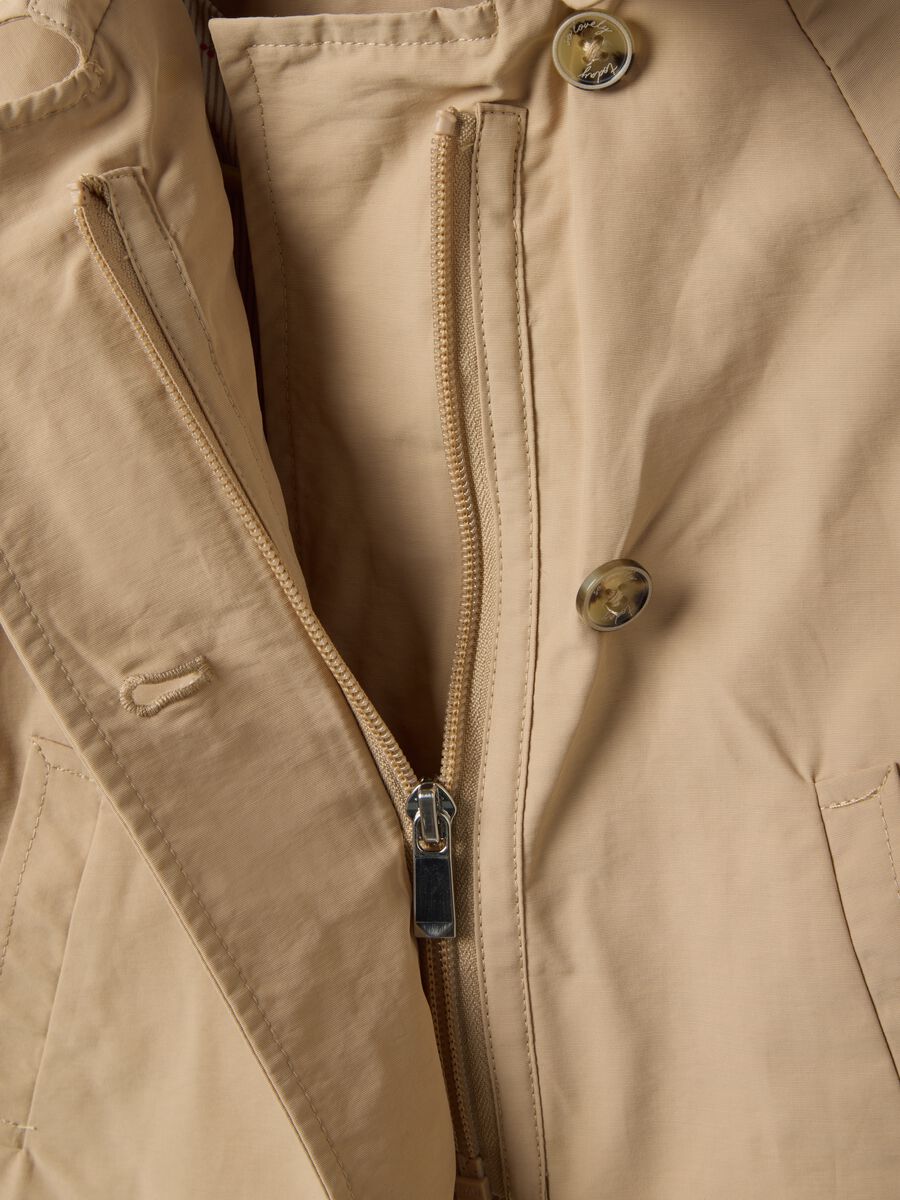 Beige cotton blend regular fit jacket for girls_2