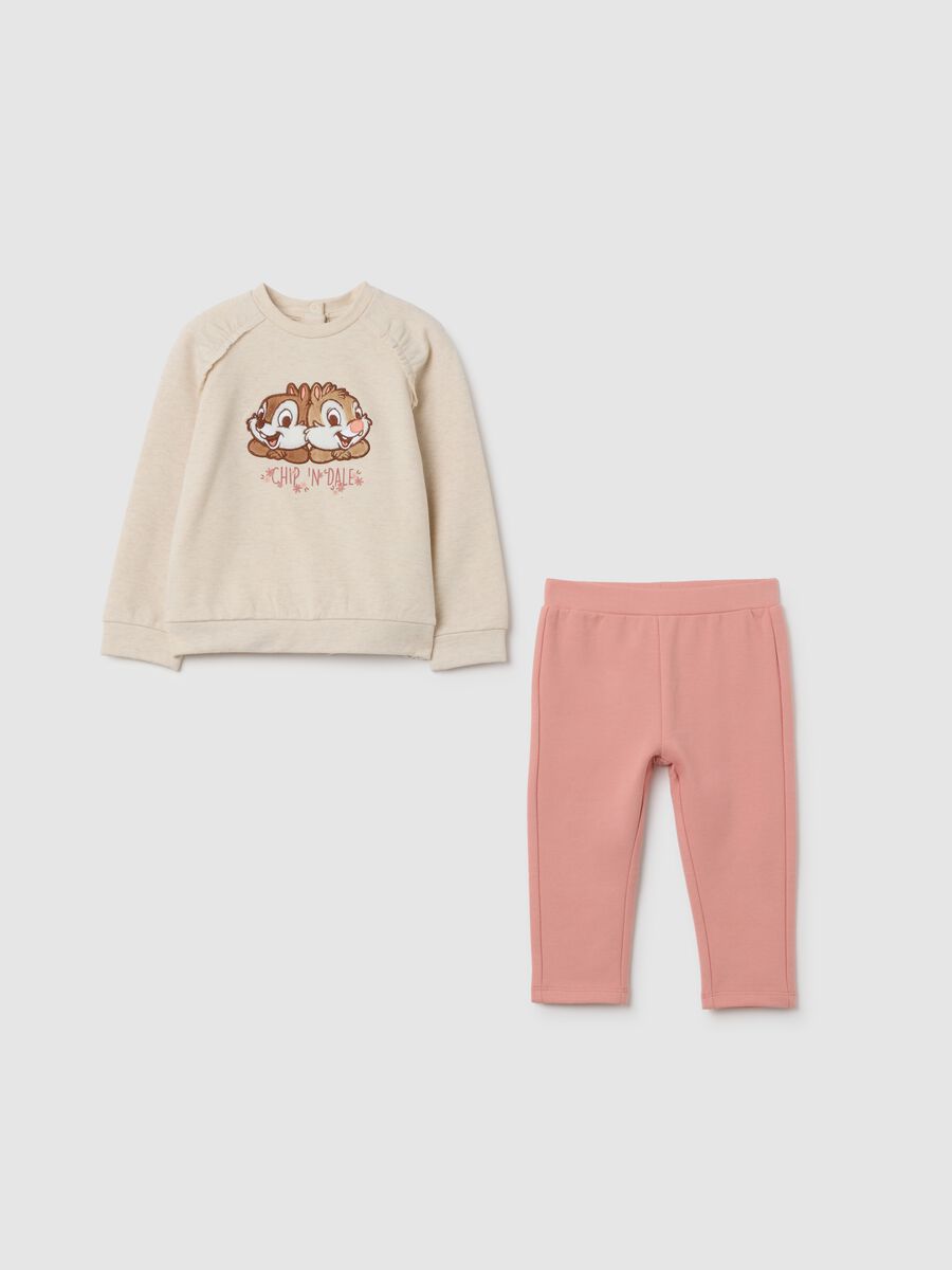 Beige and pink stretchy cotton jogging set for girls_0