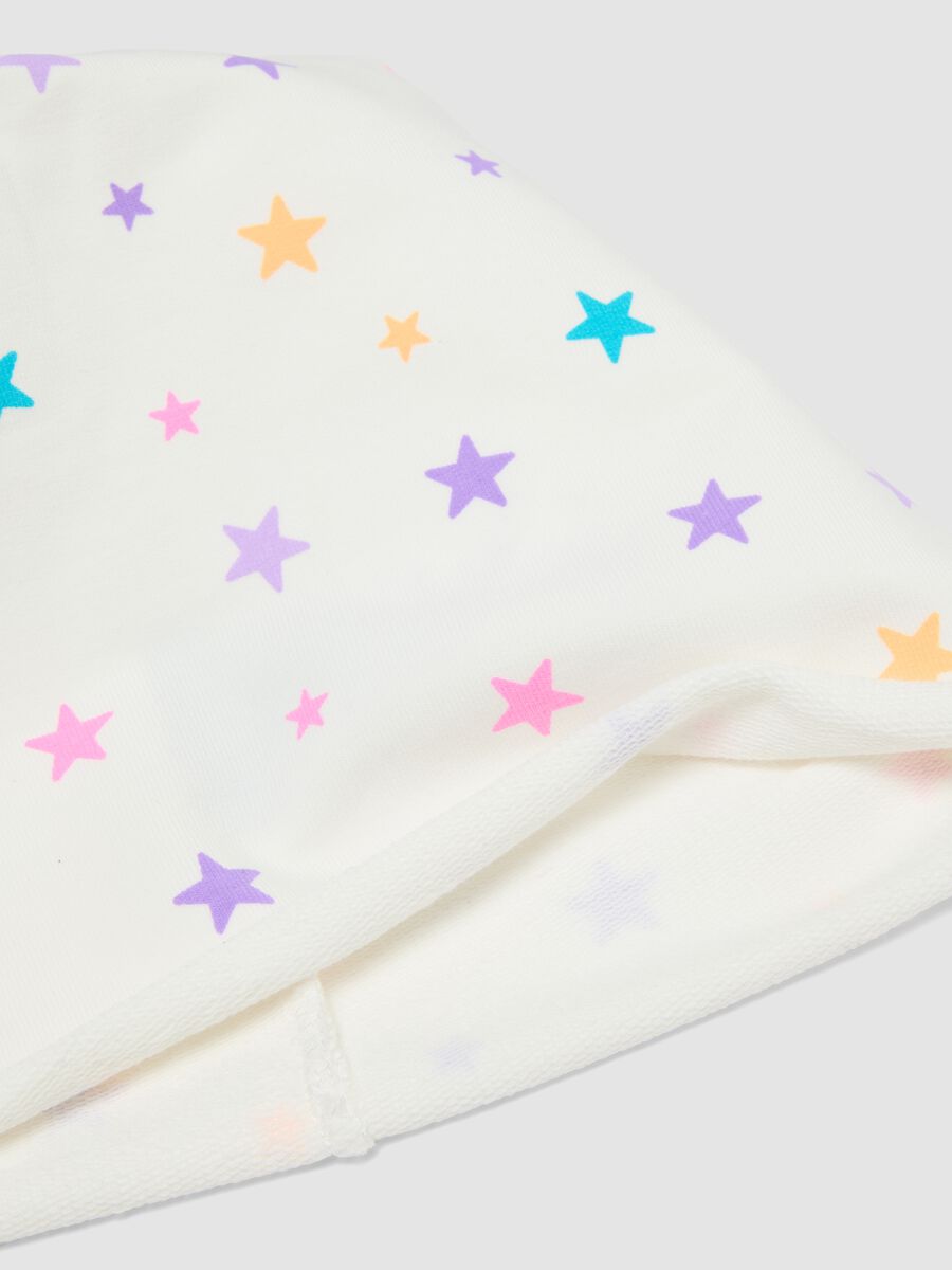 White stretch cotton hat with star print for girls_1