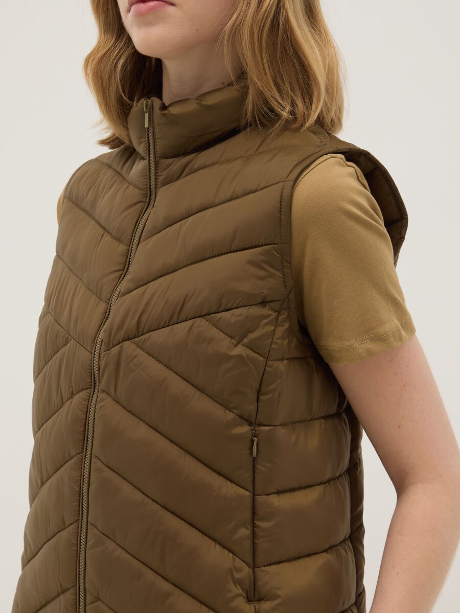 Brown padded gilet regular fit with zip_3