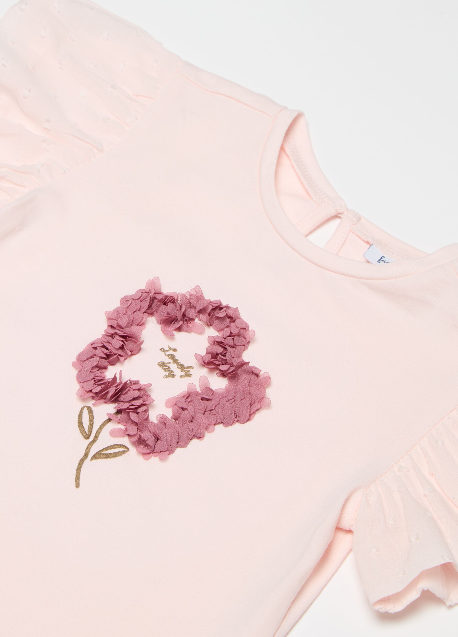 T-shirt con maniche in dobby e fiore