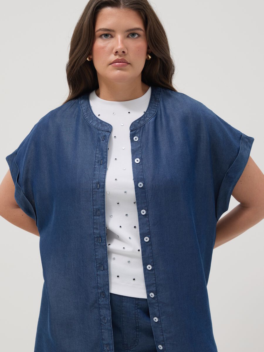 Blaue Regular Fit Hemd aus reinem Lyocell mit Stehkragen_1