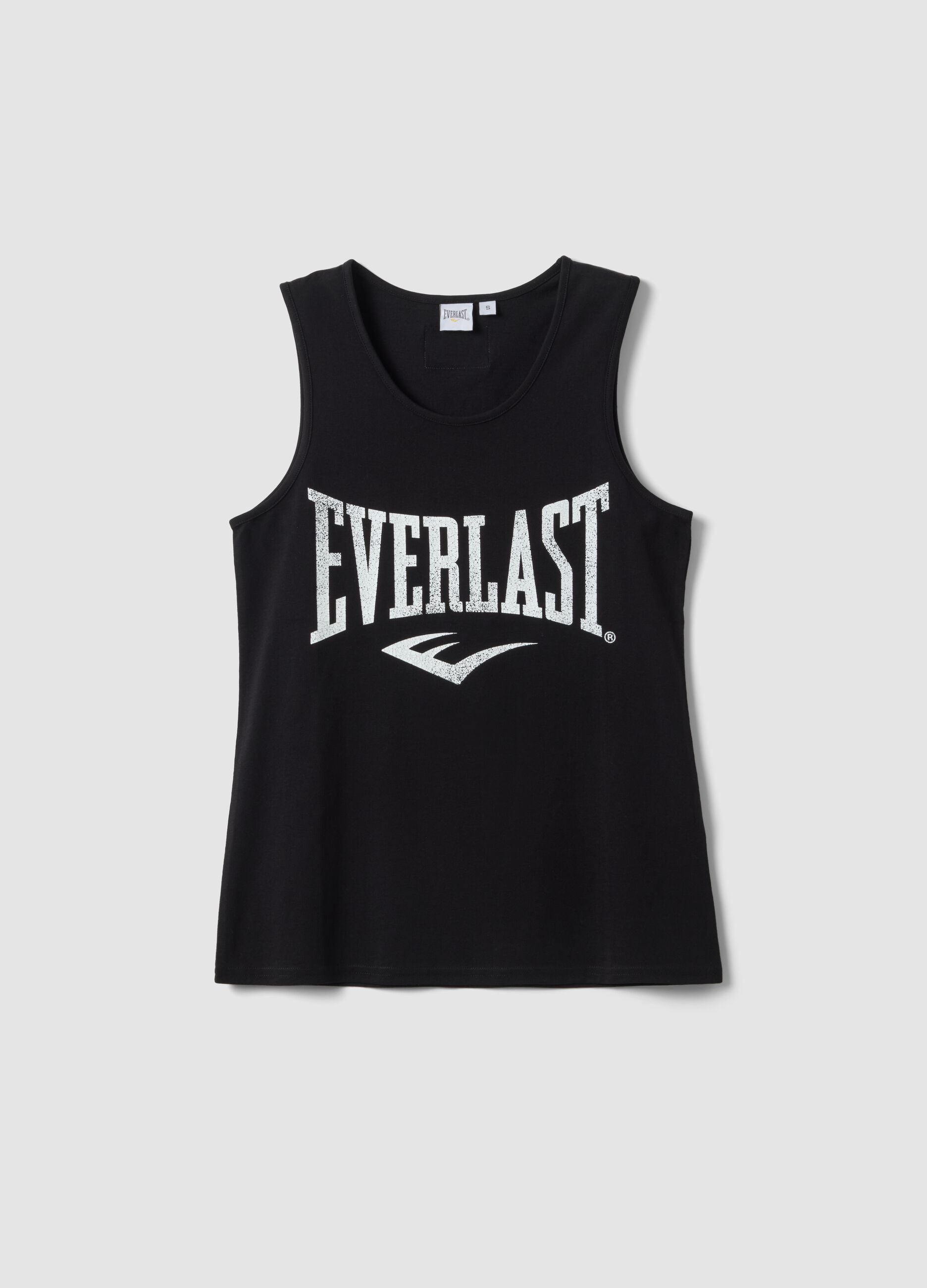 Top de al&ccedil;as preto em algod&atilde;o puro com ajuste regular e logo Everlast