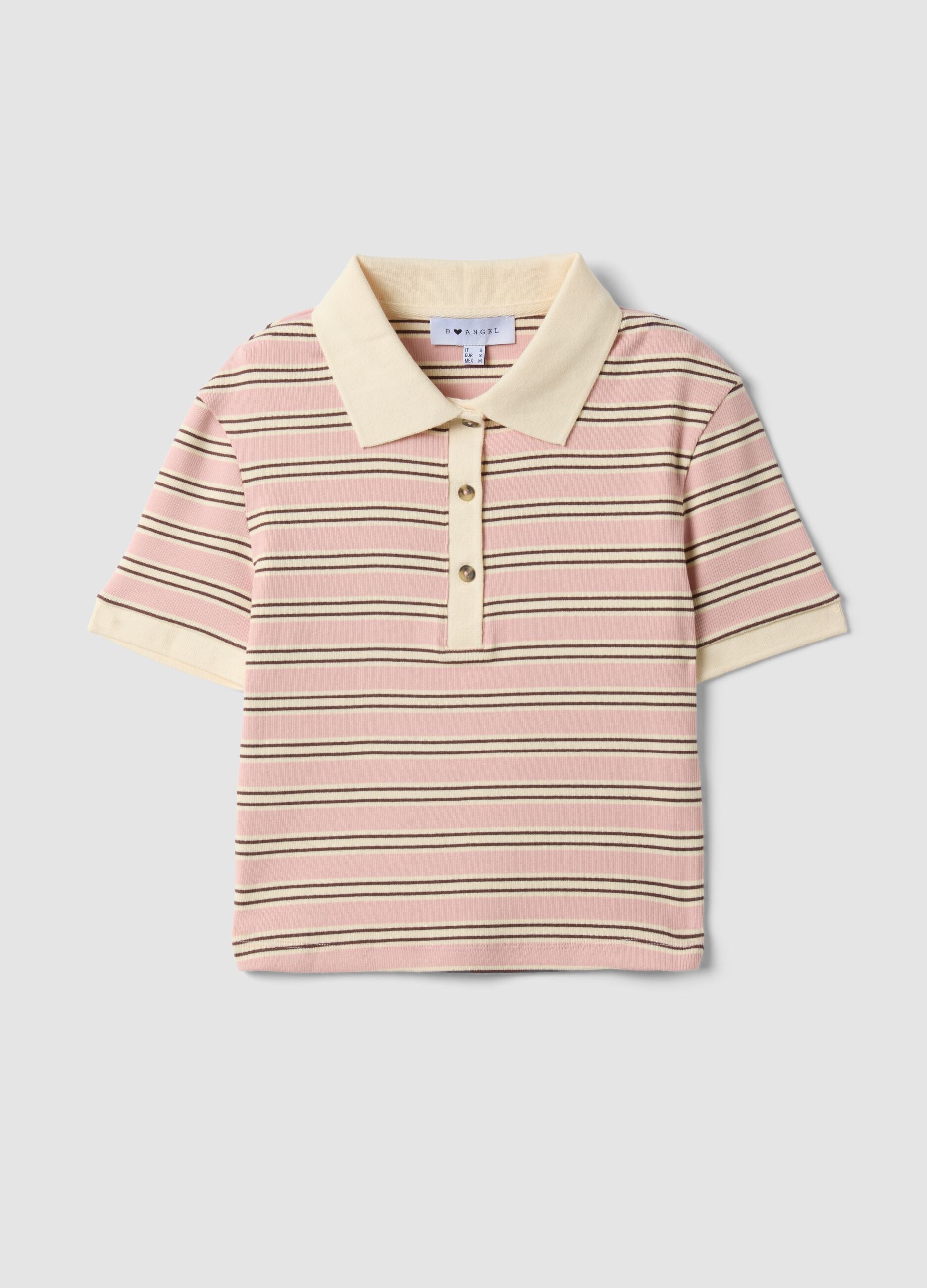 Polo crop rosa in cotone elasticizzato a righe regular fit