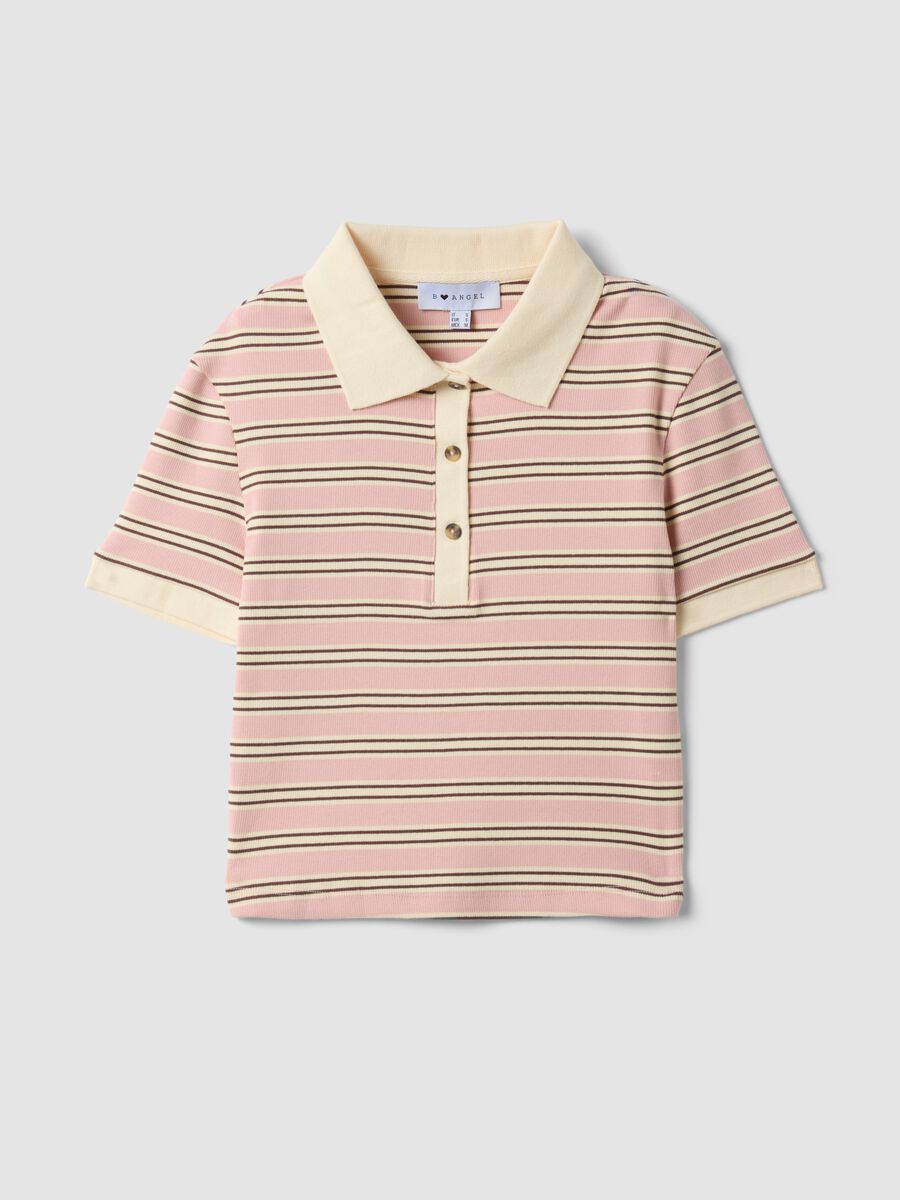 Pink striped stretch-cotton cropped polo shirt, regular fit_4