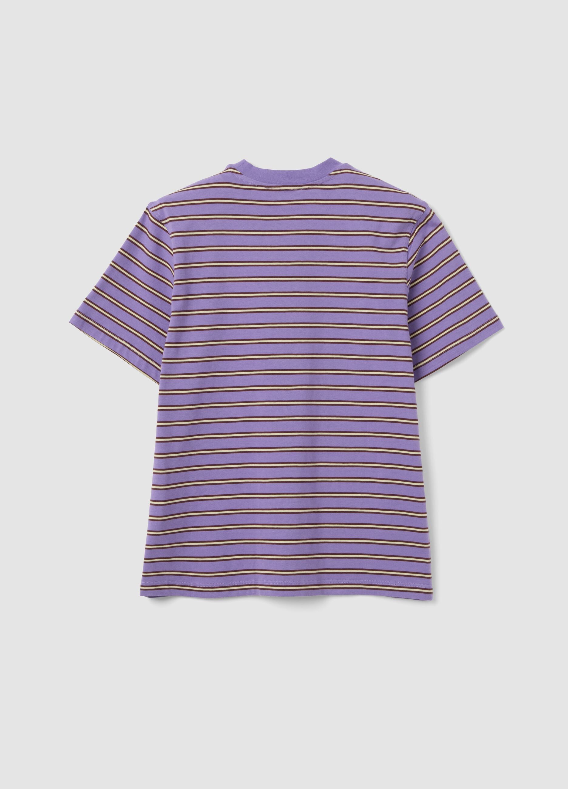 Purple relaxed-fit pure cotton striped T-shirt with embroidered heart