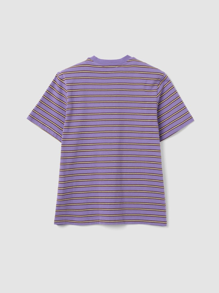 Purple relaxed-fit pure cotton striped T-shirt with embroidered heart_1