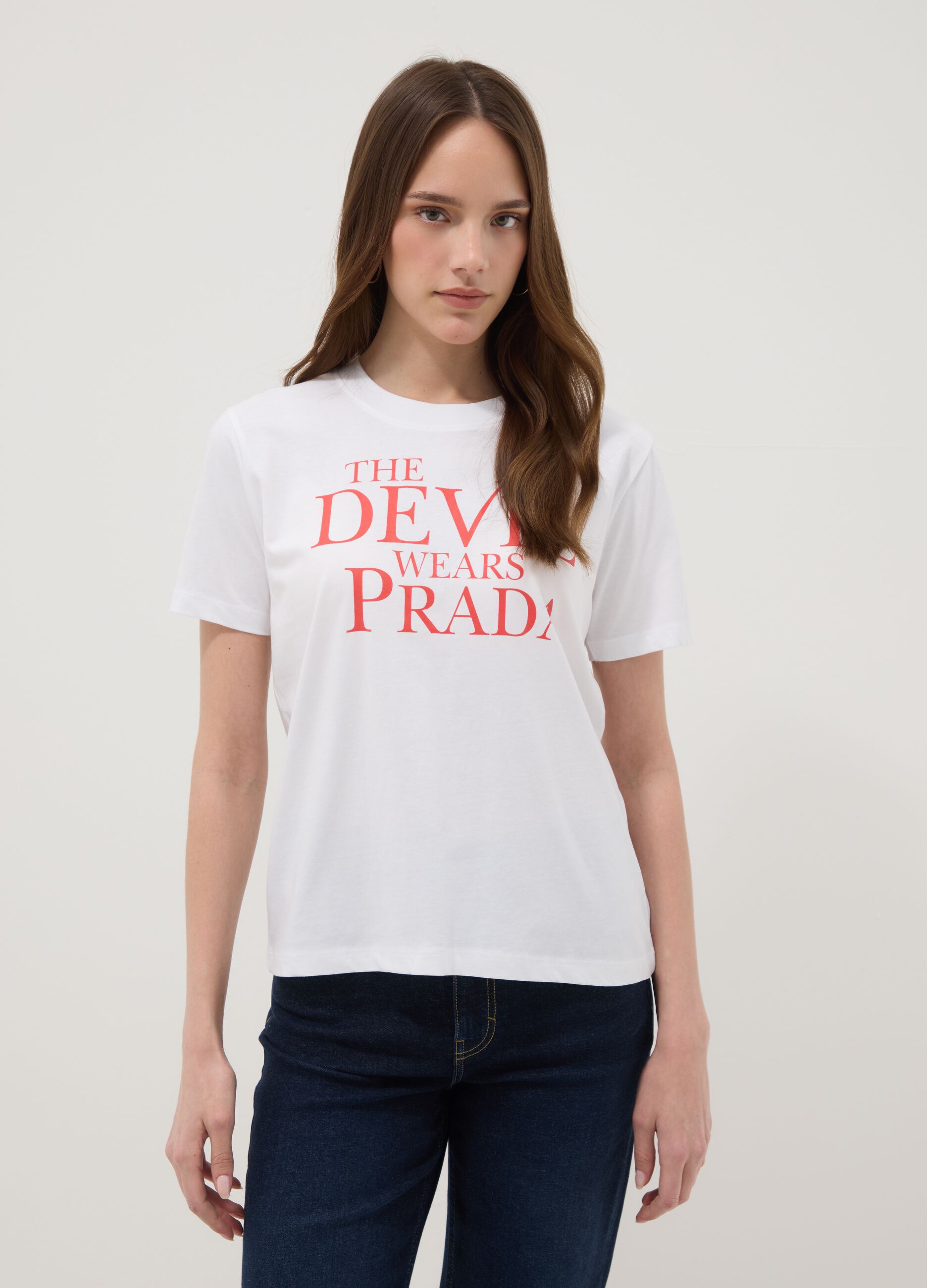 Camiseta blanca de algod&oacute;n puro regular fit 'The Devil wears Prada'