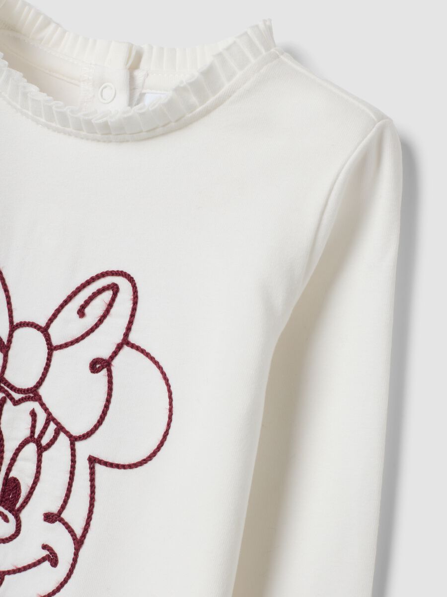 White stretch organic cotton T-shirt with Minnie embroidery_3