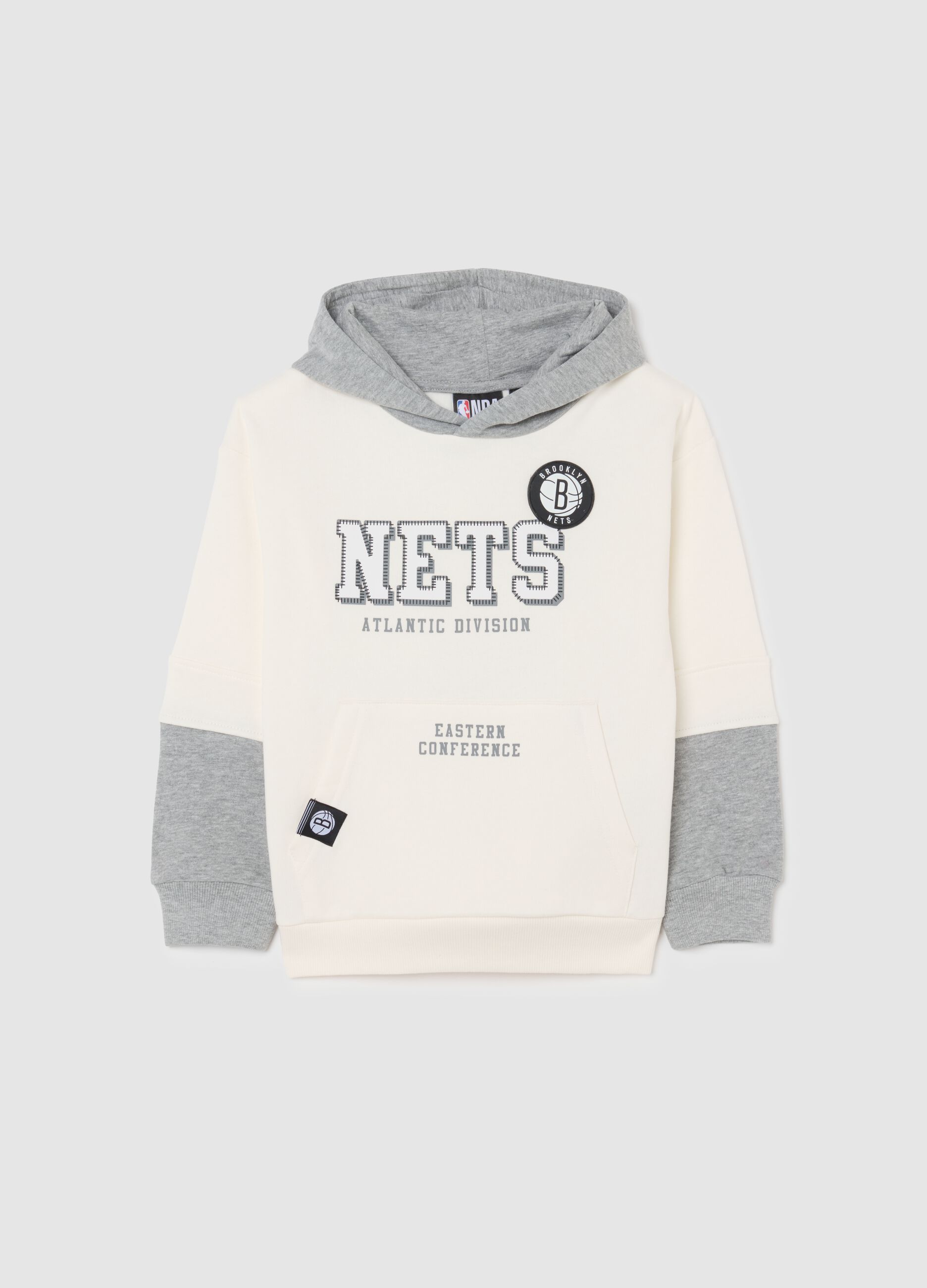 Children's oversized white and grey cotton blend sweatshirt with Nets logo