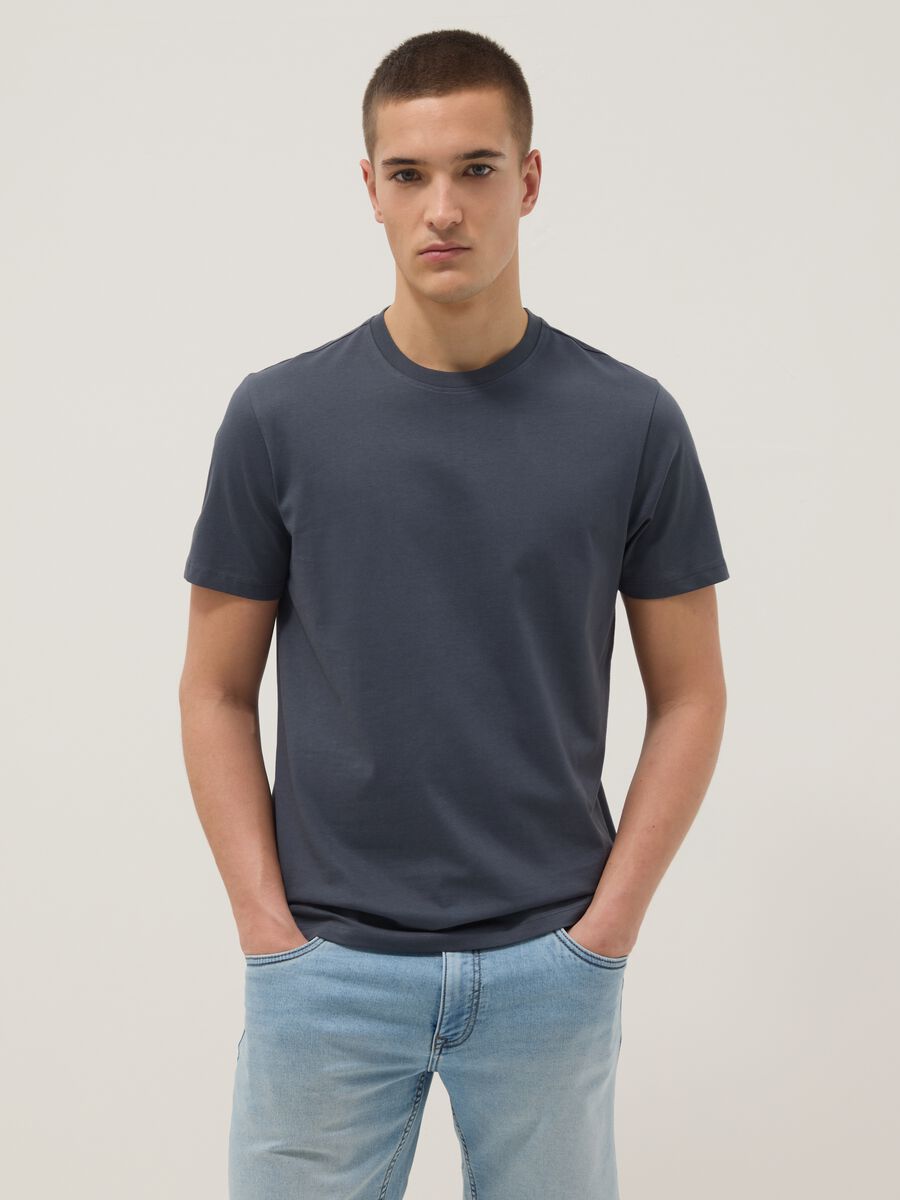 Blue pure cotton short sleeve T-shirt regular fit_0