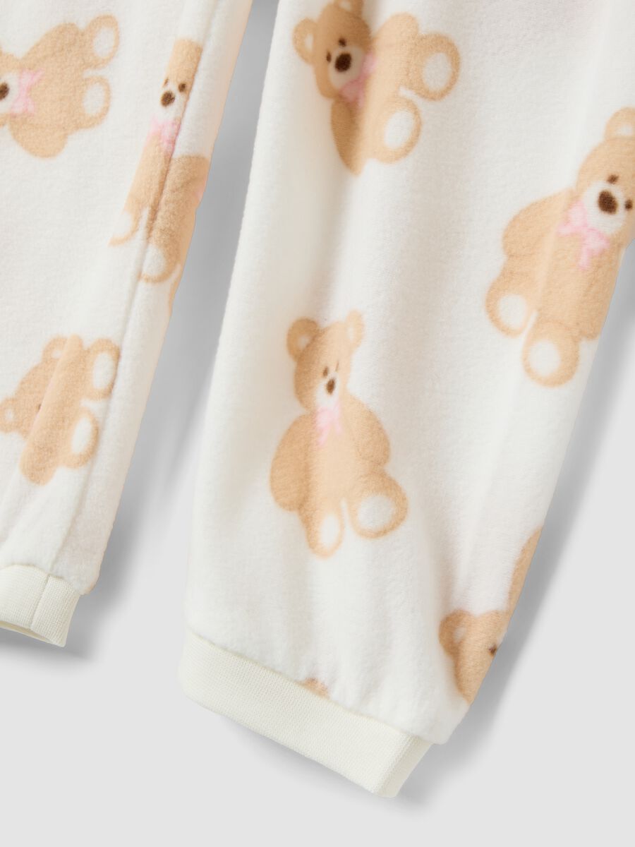 White crew-neck pyjamas with teddy bear print_3