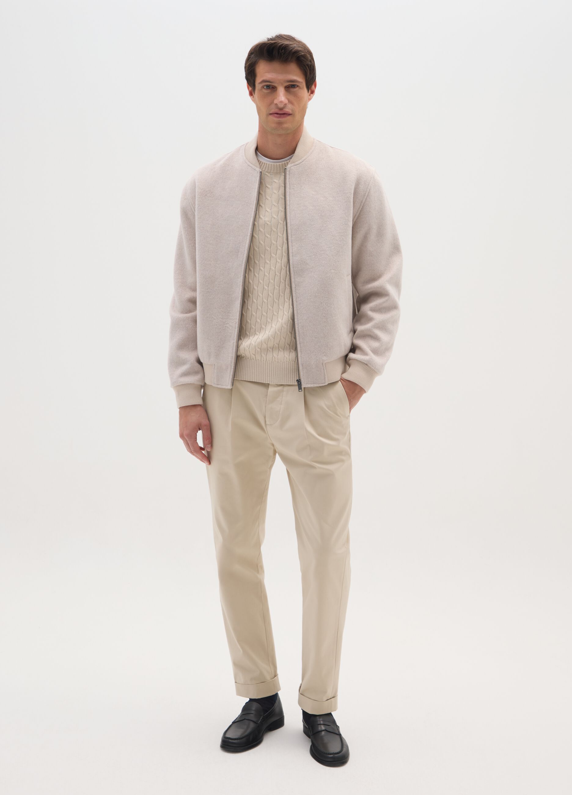 Beige wool blend bomber regular fit with zip