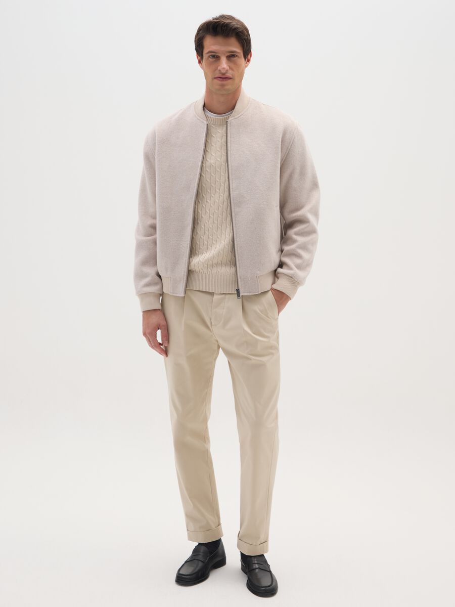 Beige wool blend bomber regular fit with zip_1