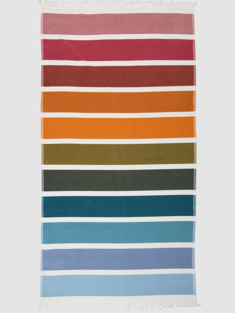 Serviette de plage multicolore 100 % coton &agrave; rayures_1