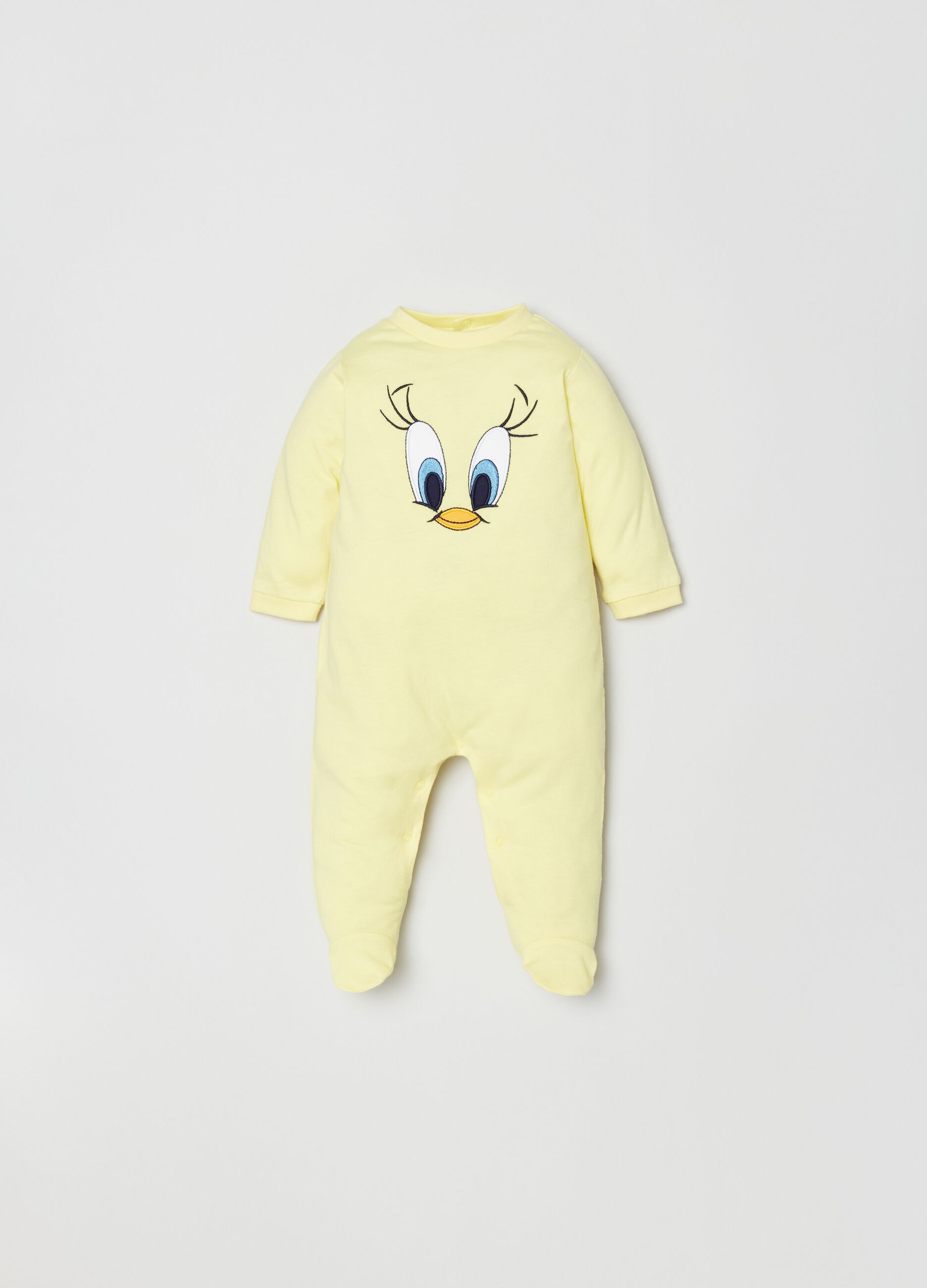 Cotton onesie with feet and Tweetie Pie embroidery