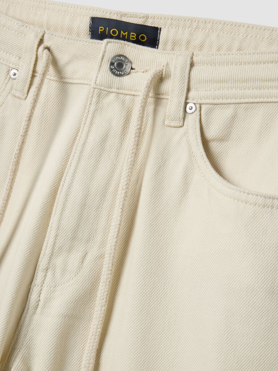 Pantalon droit en pur coton blanc avec cordon de serrage_1