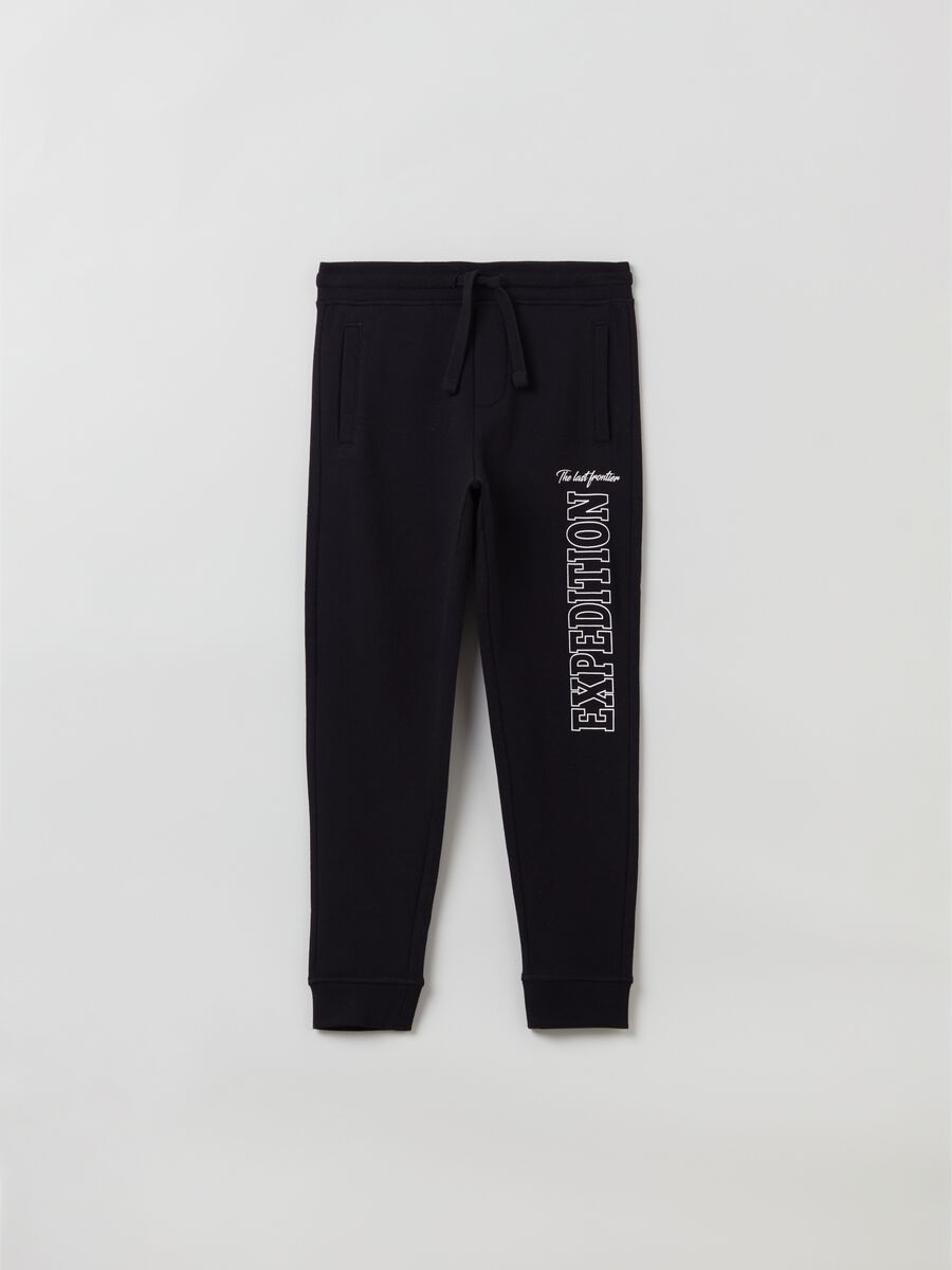 Fleece joggers with lettering print_0