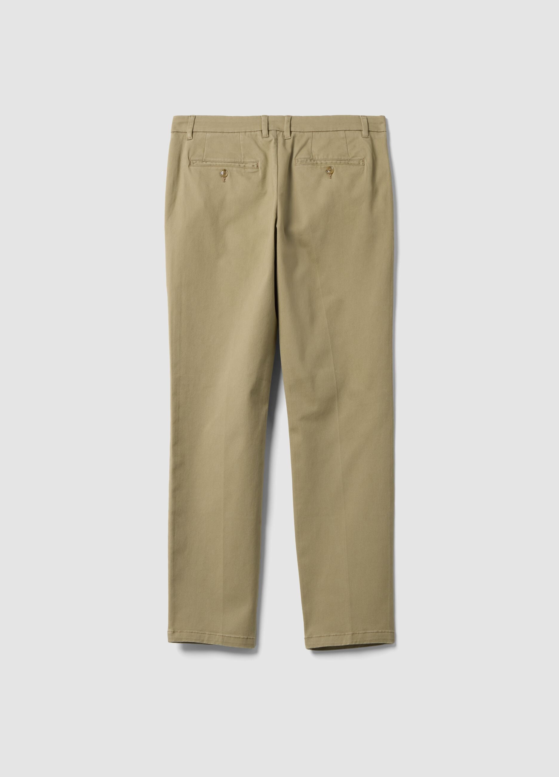 Beige slim-fit stretch cotton twill chino trousers