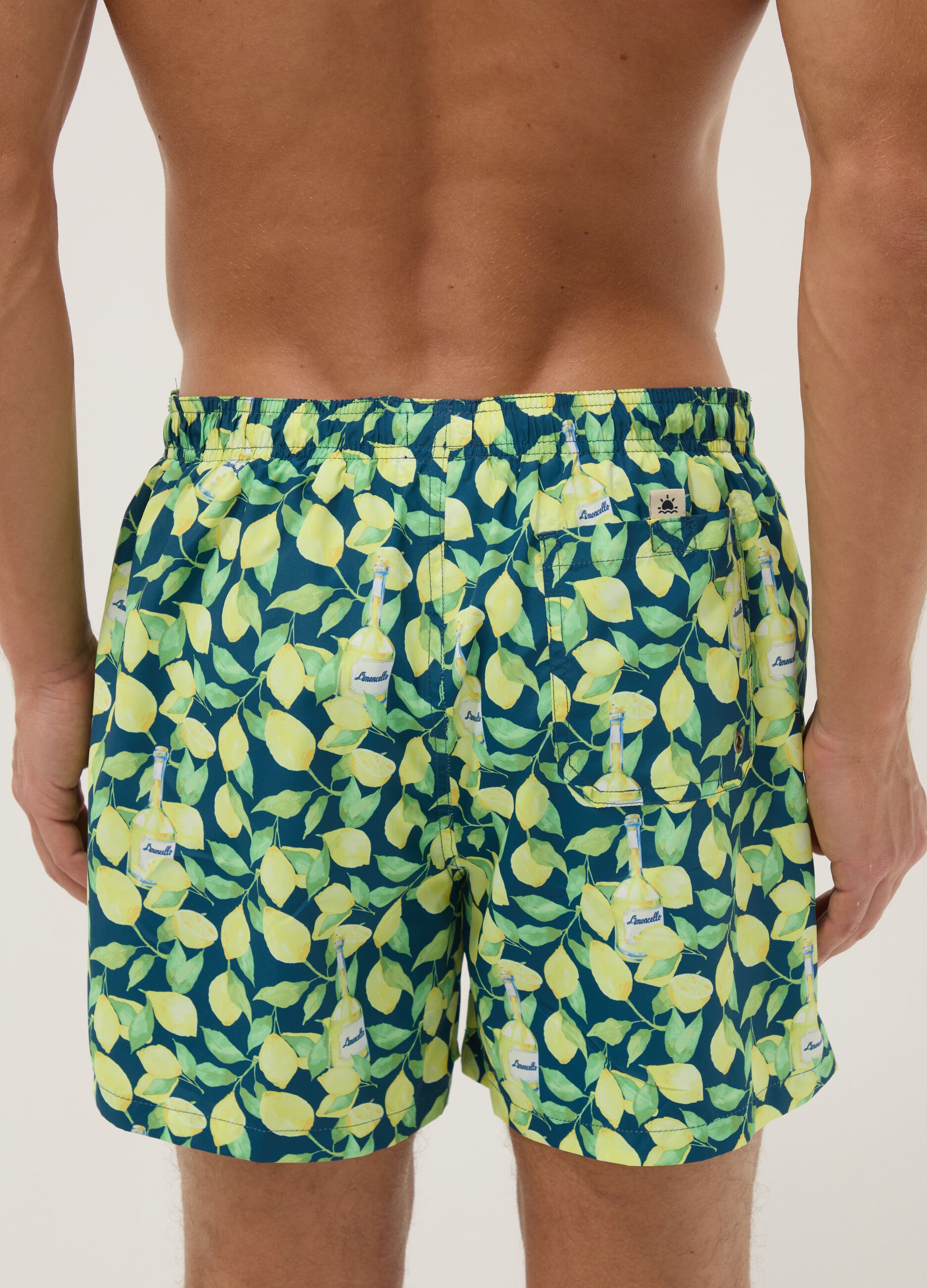 Blaue Boxer-Badeshorts mit Limoncello-Print