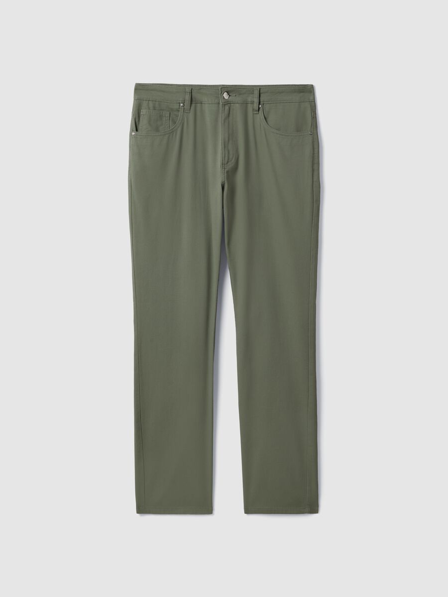 Regular fit green stretch cotton trousers_4