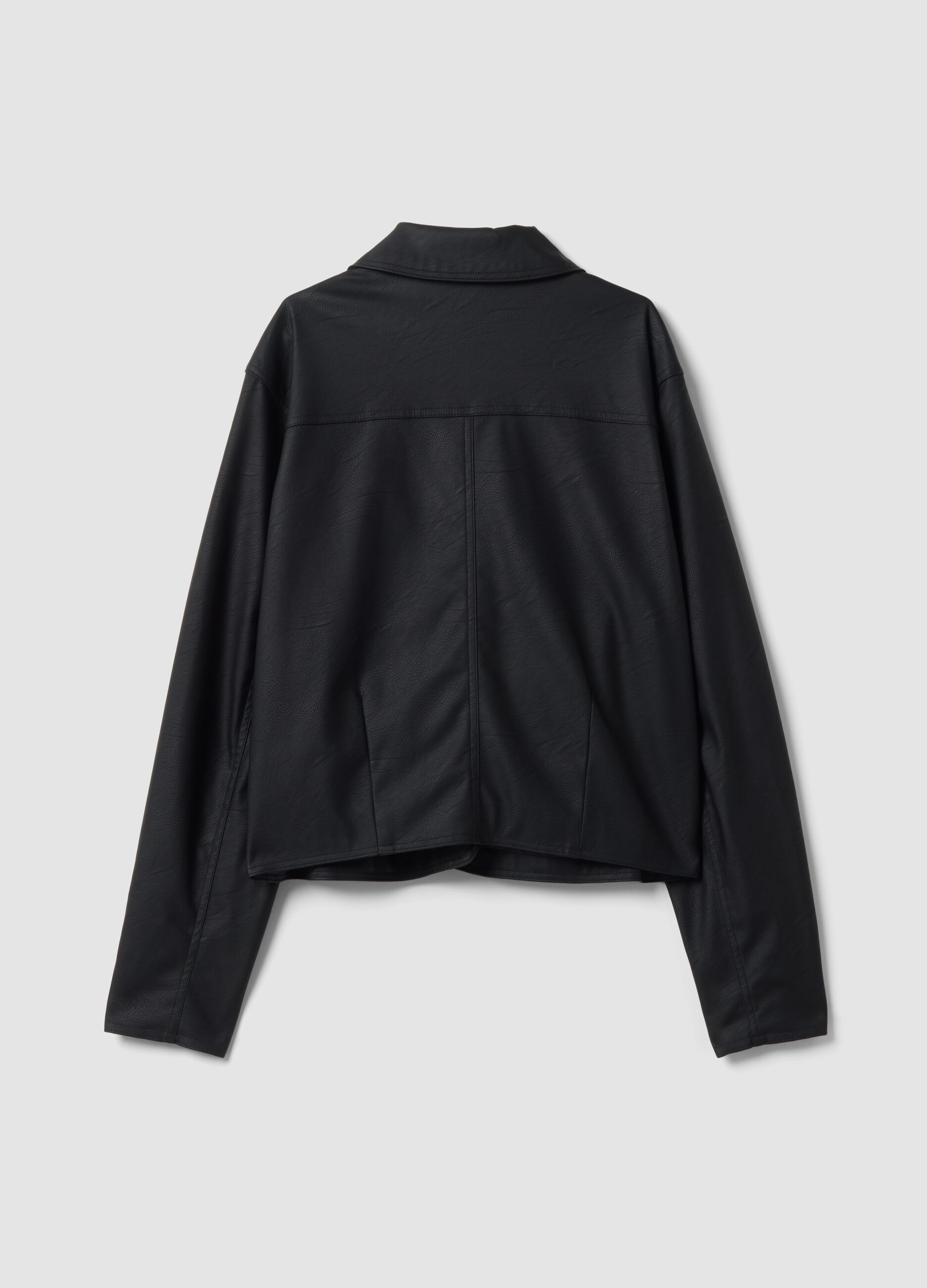 Black zip-up jacket with slim-fit collar