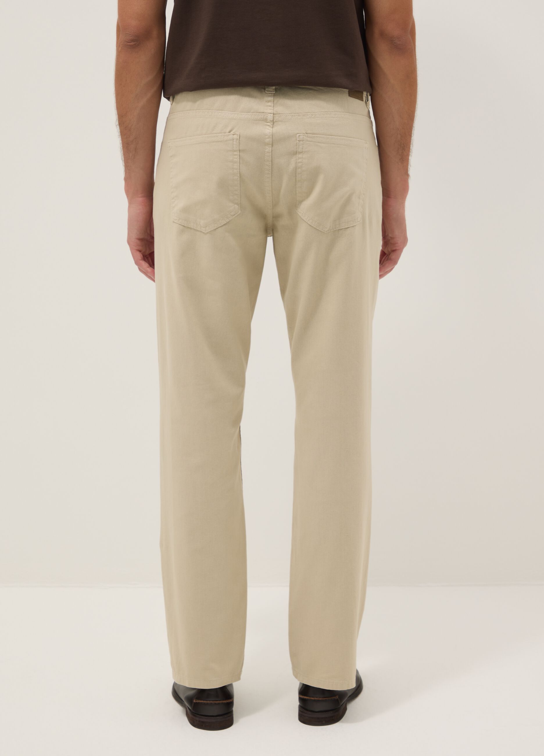 Beige casual linen-blend regular-fit trousers