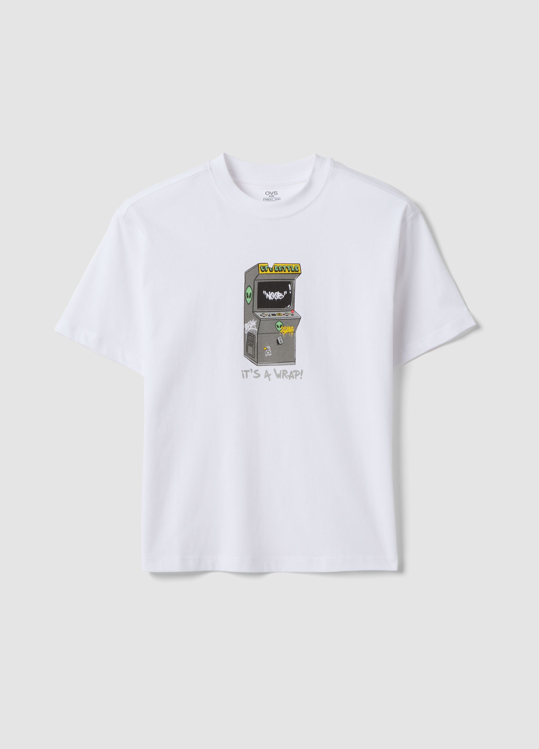 T-shirt bianca in puro cotone da ragazzo oversize fit con stampa