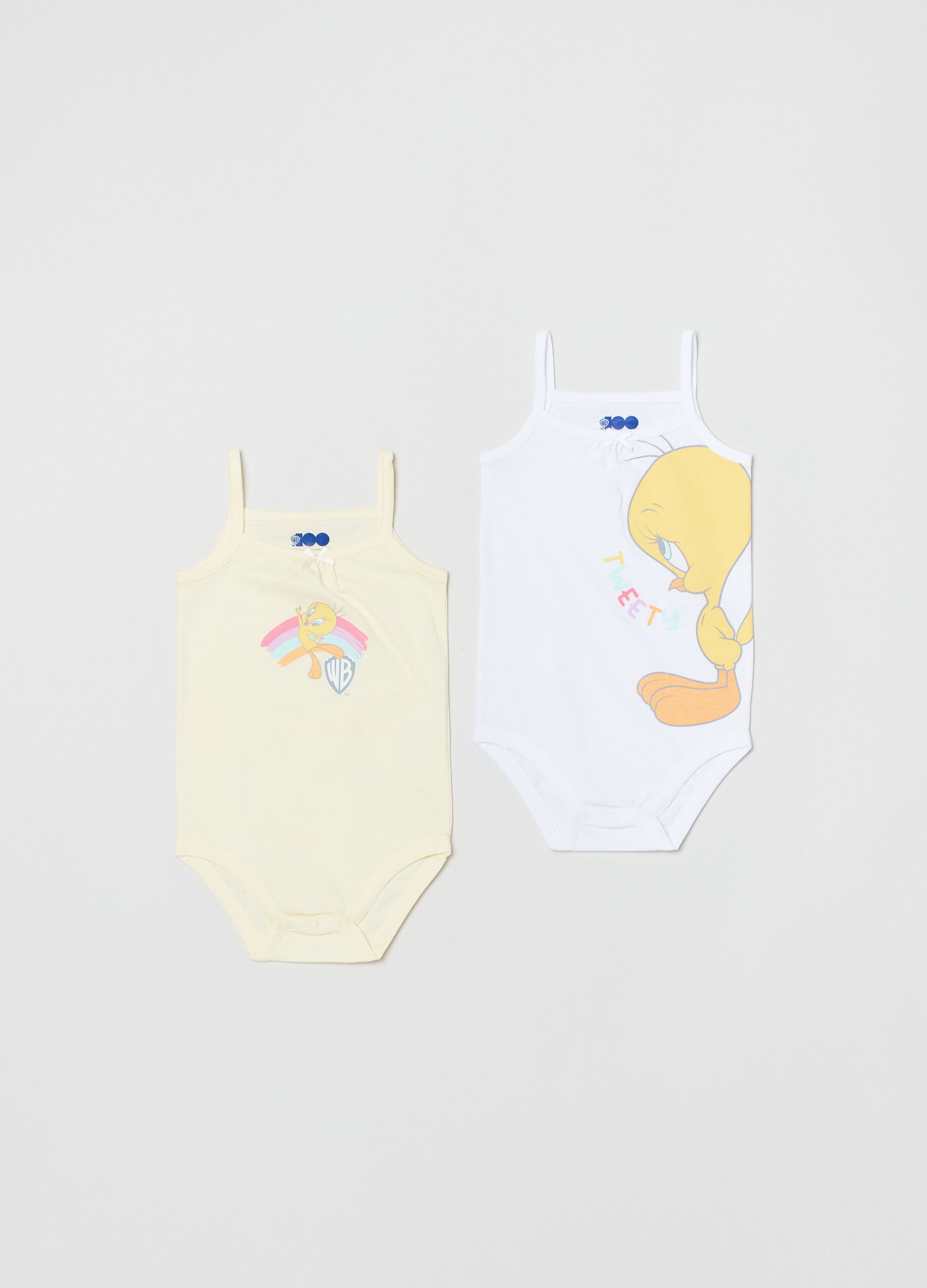 Two-pack cotton bodysuits with Tweetie Pie print