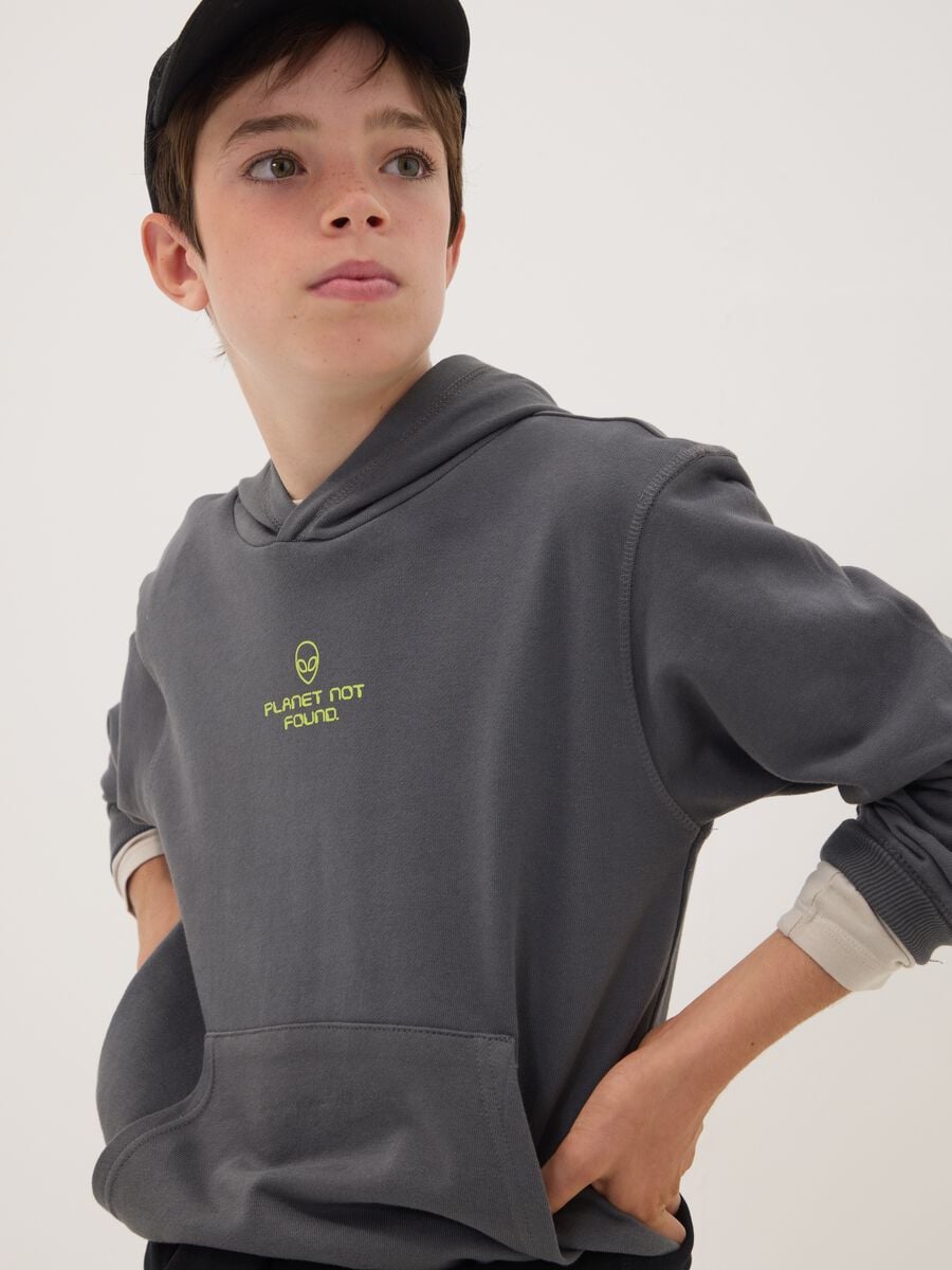 Grey pure cotton hoodie with relaxed-fit print_0