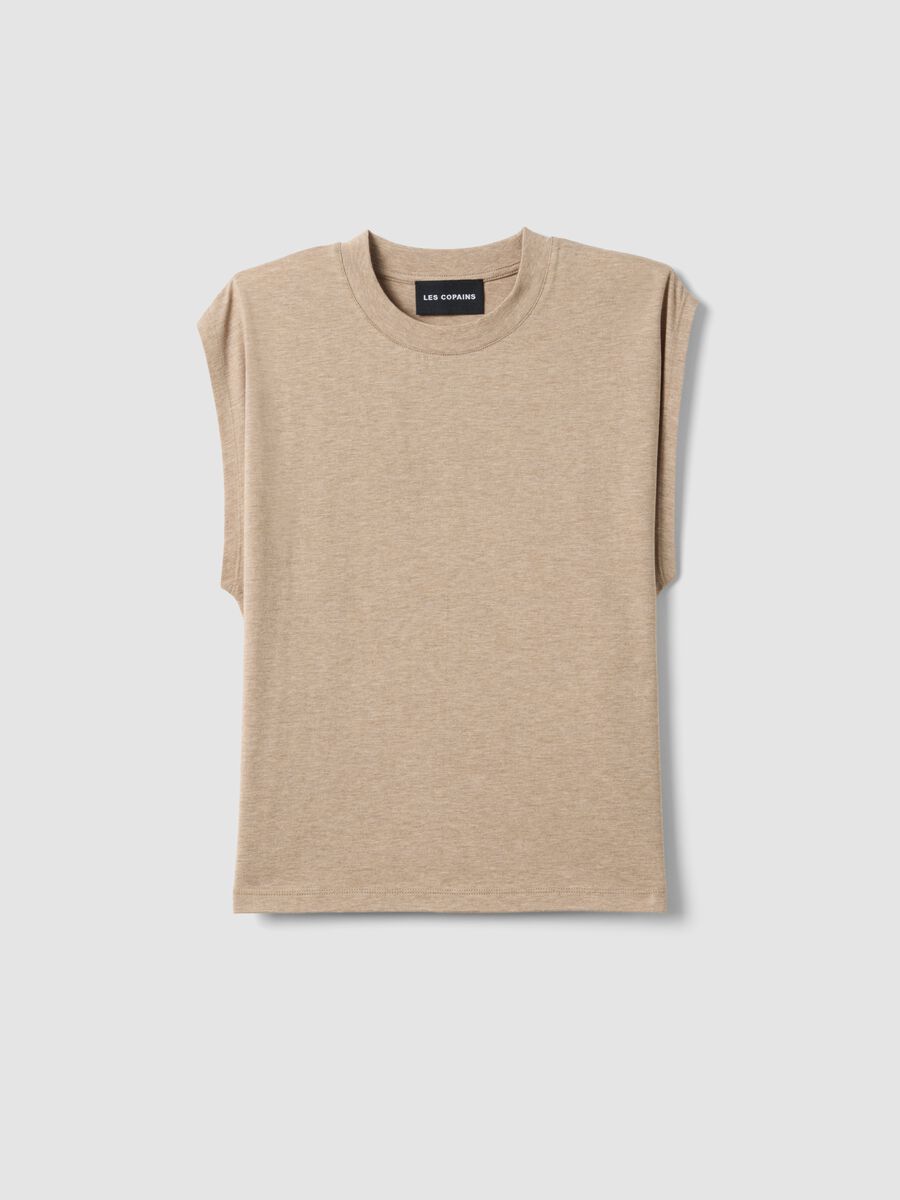 T-shirt in misto lyocell e cotone beige regular fit con maniche ampie_0