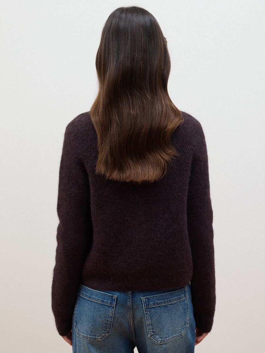 Purple alpaca-blend stretch wool crew-neck cardigan_2