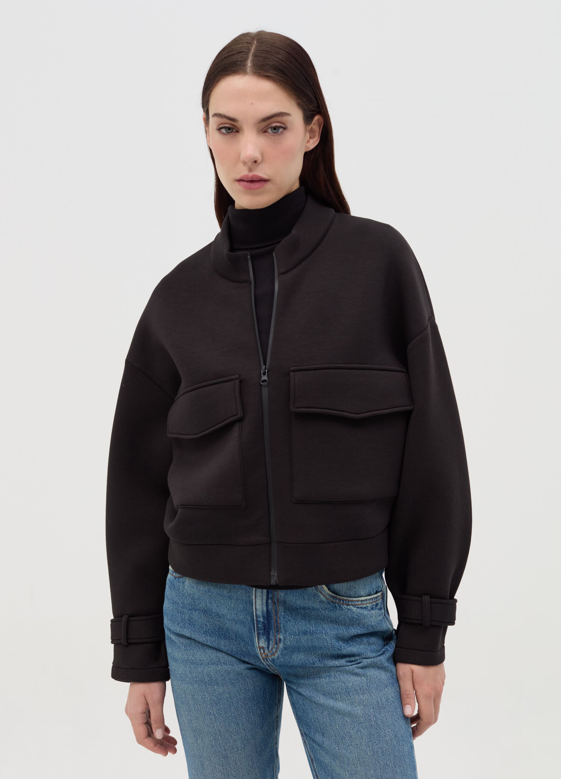 Bomber jacket with mock neck