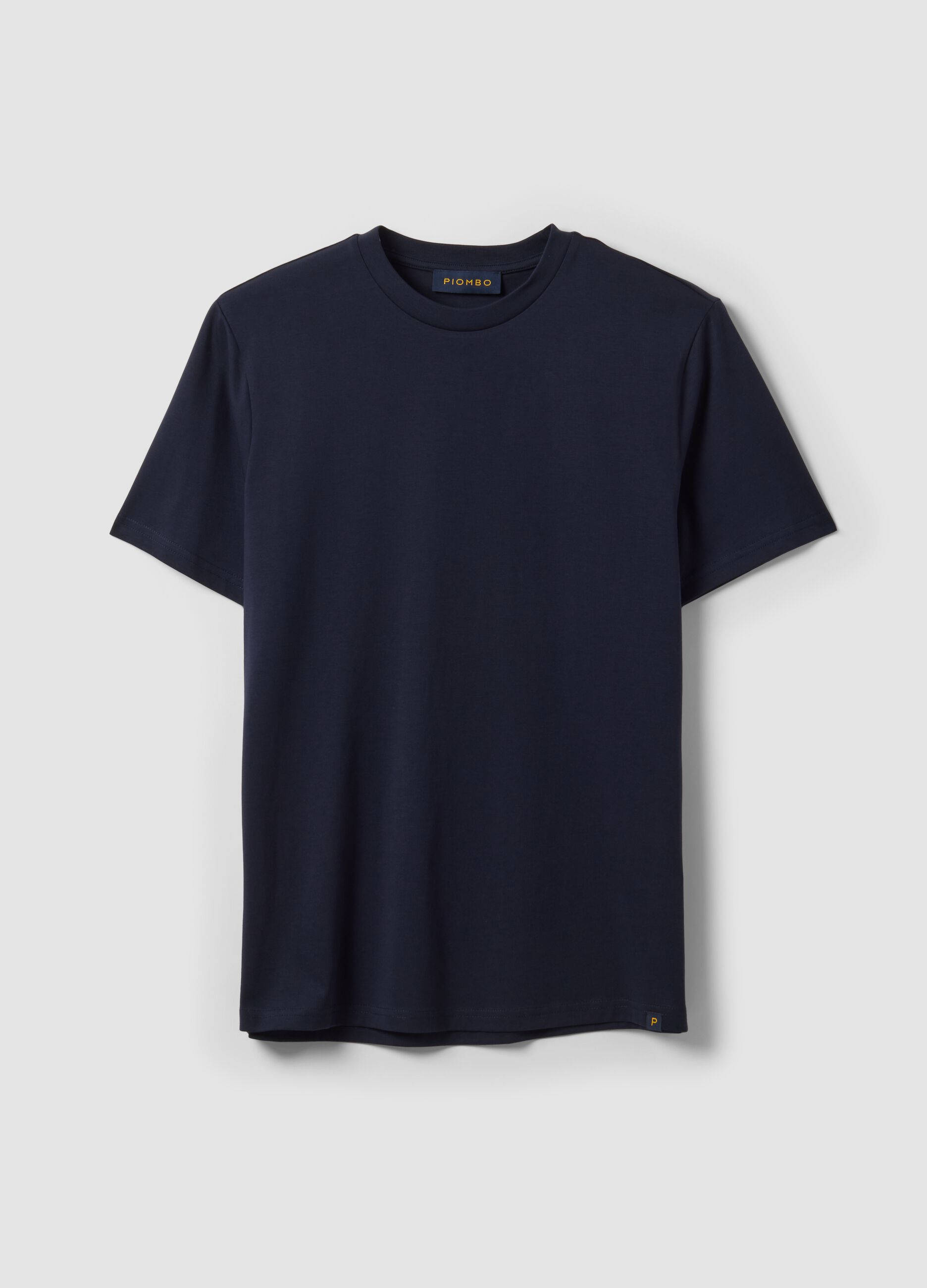 Blue pure cotton crew-neck T-shirt, regular fit