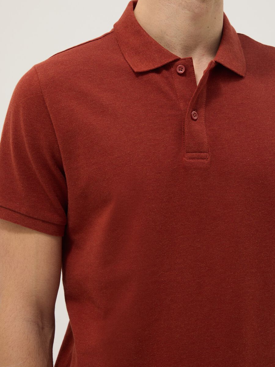 Red pure cotton short-sleeve regular fit polo shirt_3