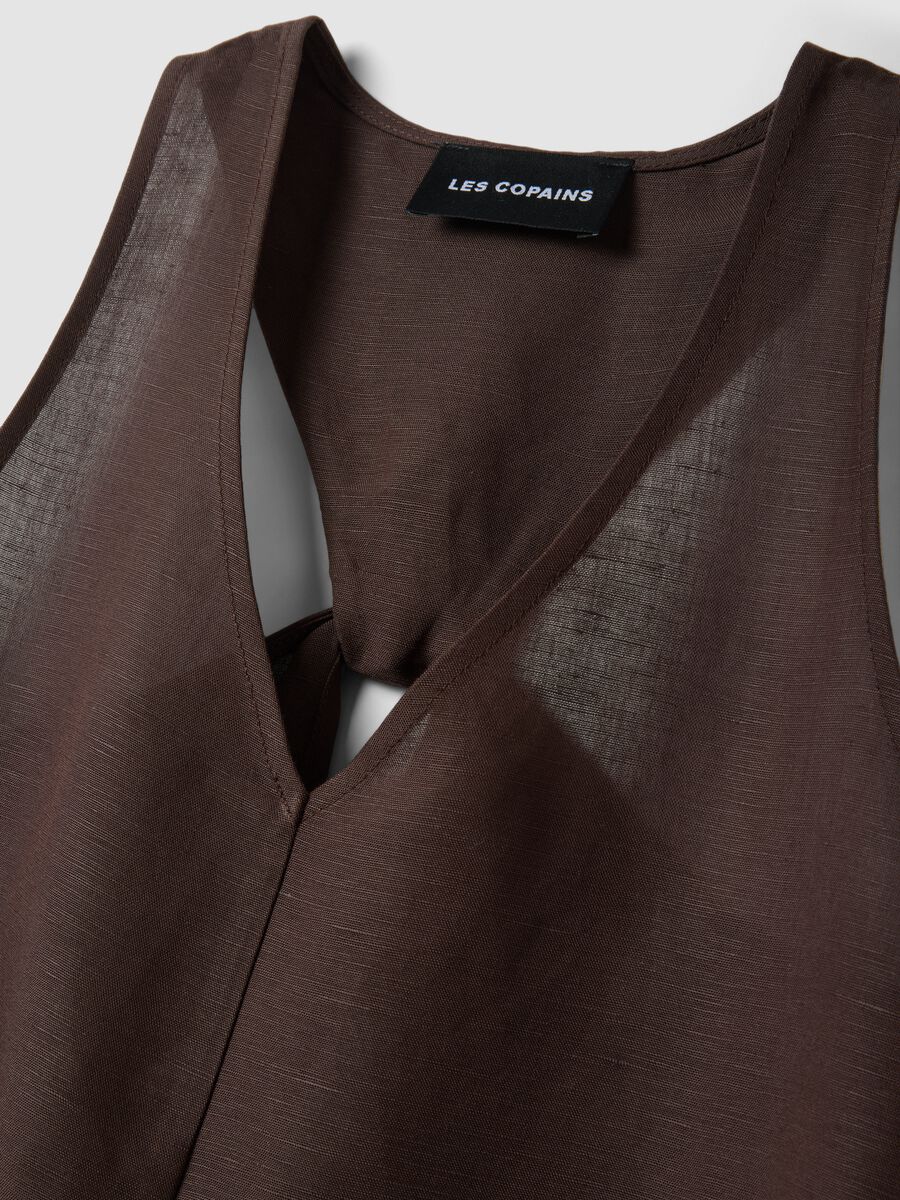Brown linen-viscose blend V-neck dress, regular fit_1