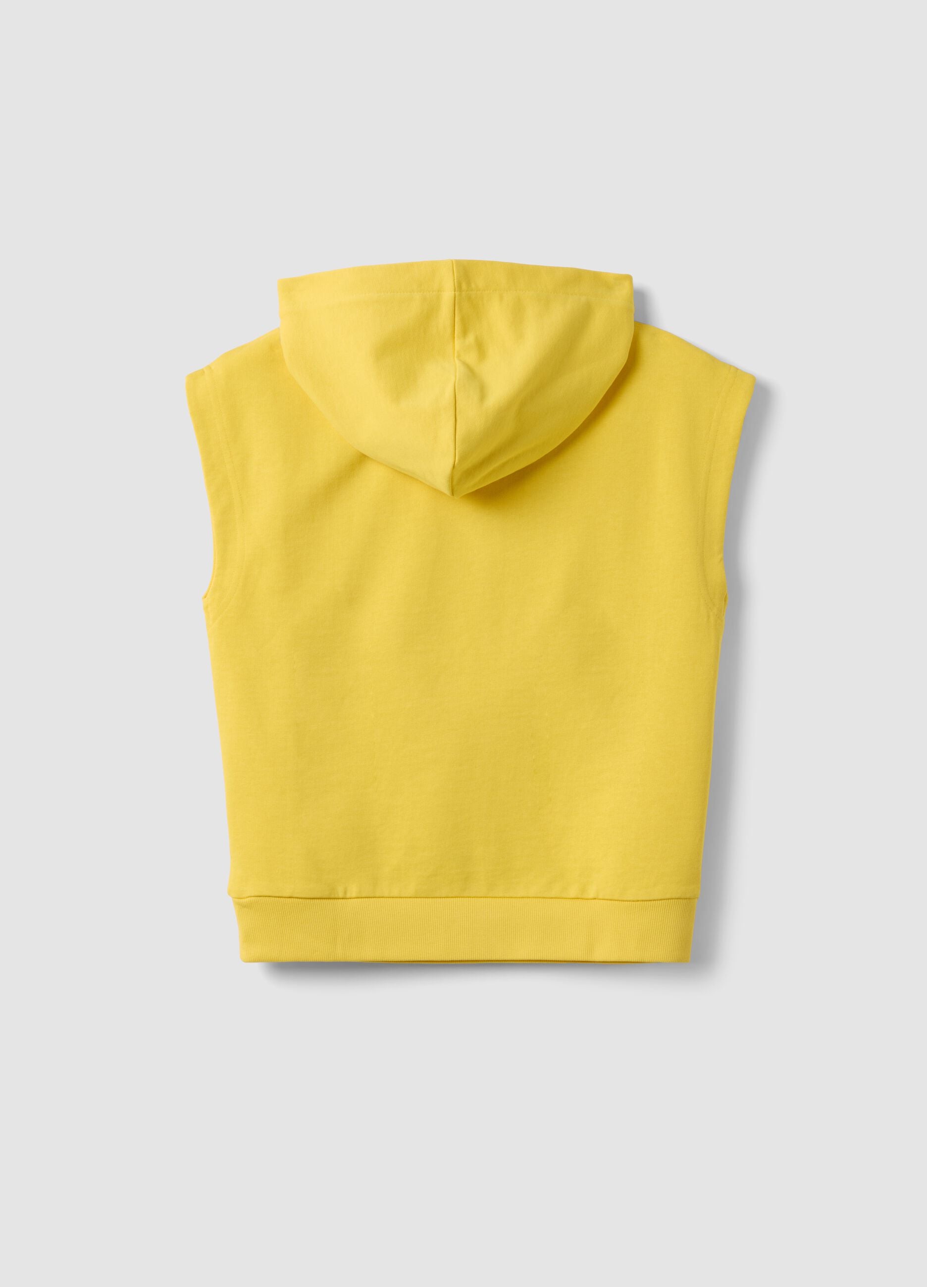 Yellow sleeveless pure cotton hoodie with logo for boys