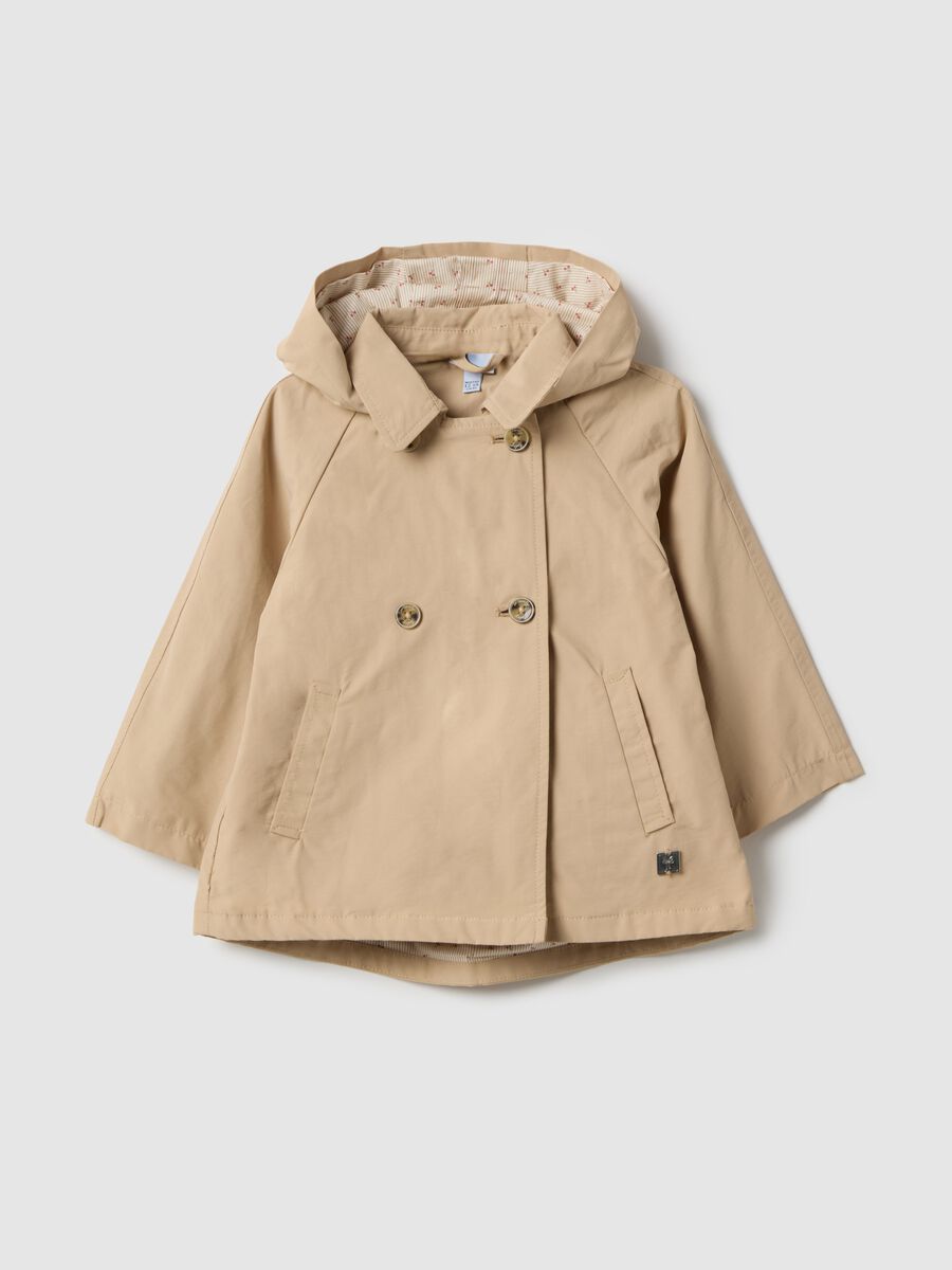 Beige cotton blend regular fit jacket for girls_0