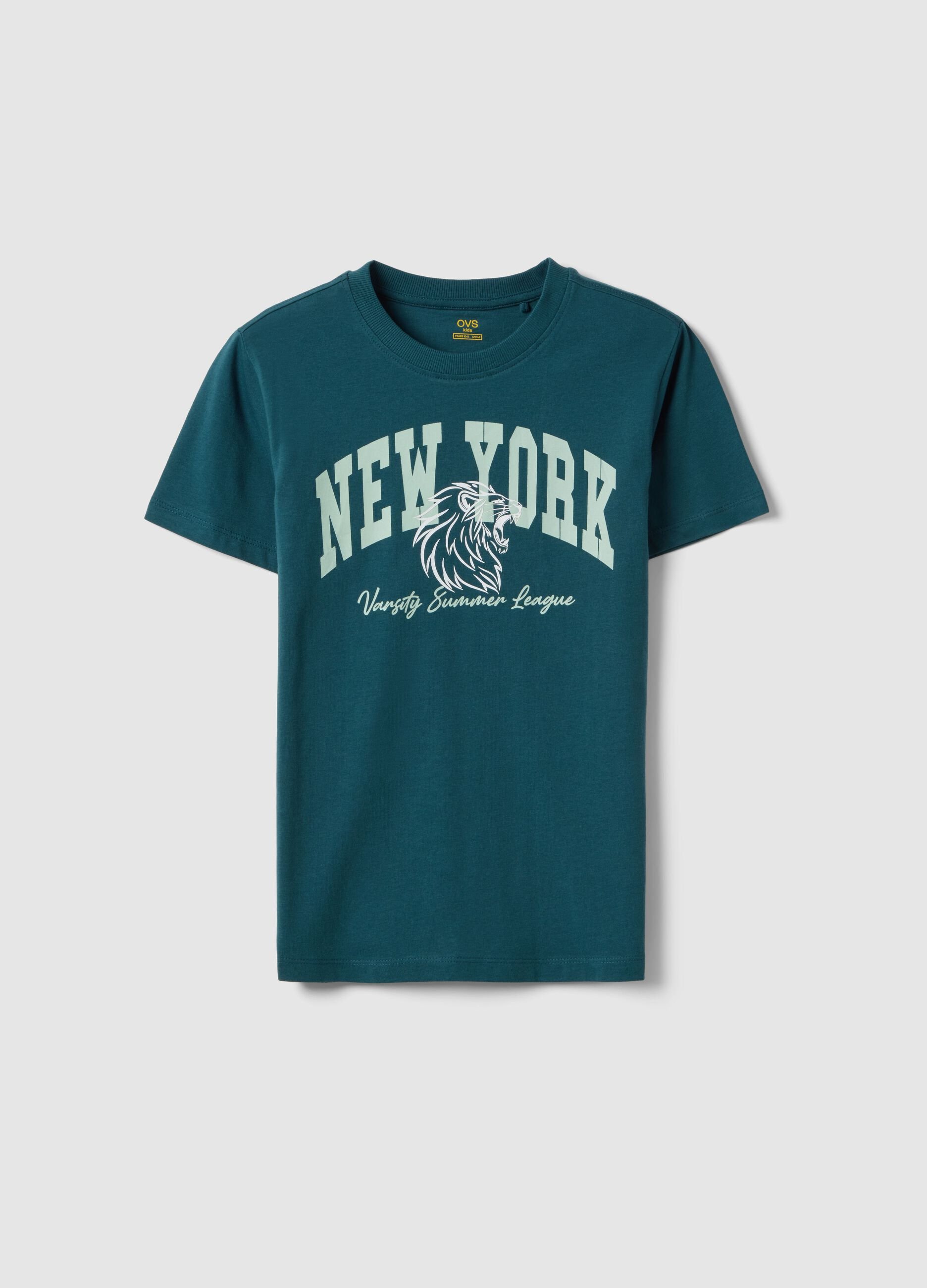 T-shirt verde de algod&atilde;o puro regular fit para rapaz com estampado