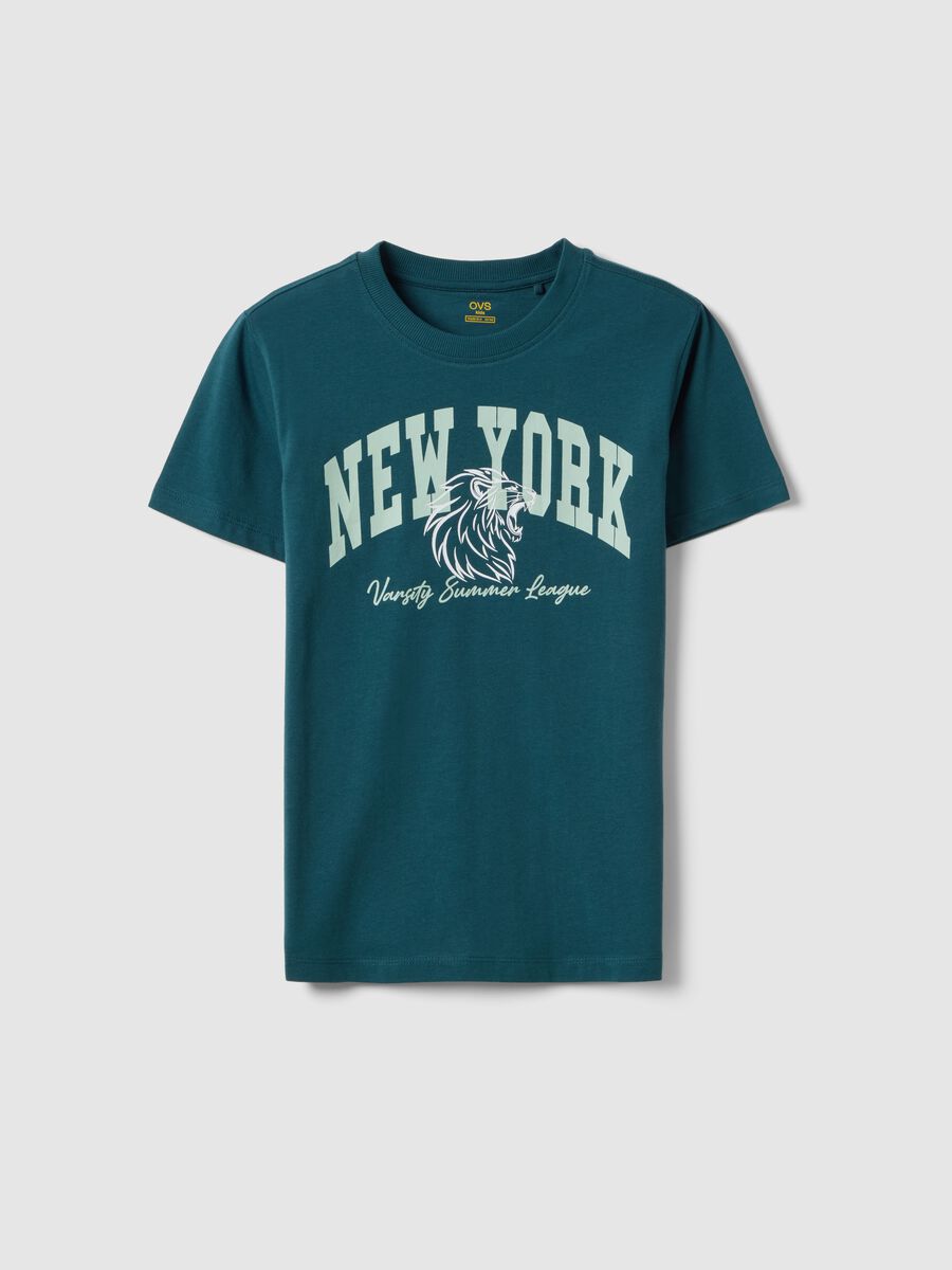 Boys' Regular Fit Green Pure Cotton T-shirt with Print_0