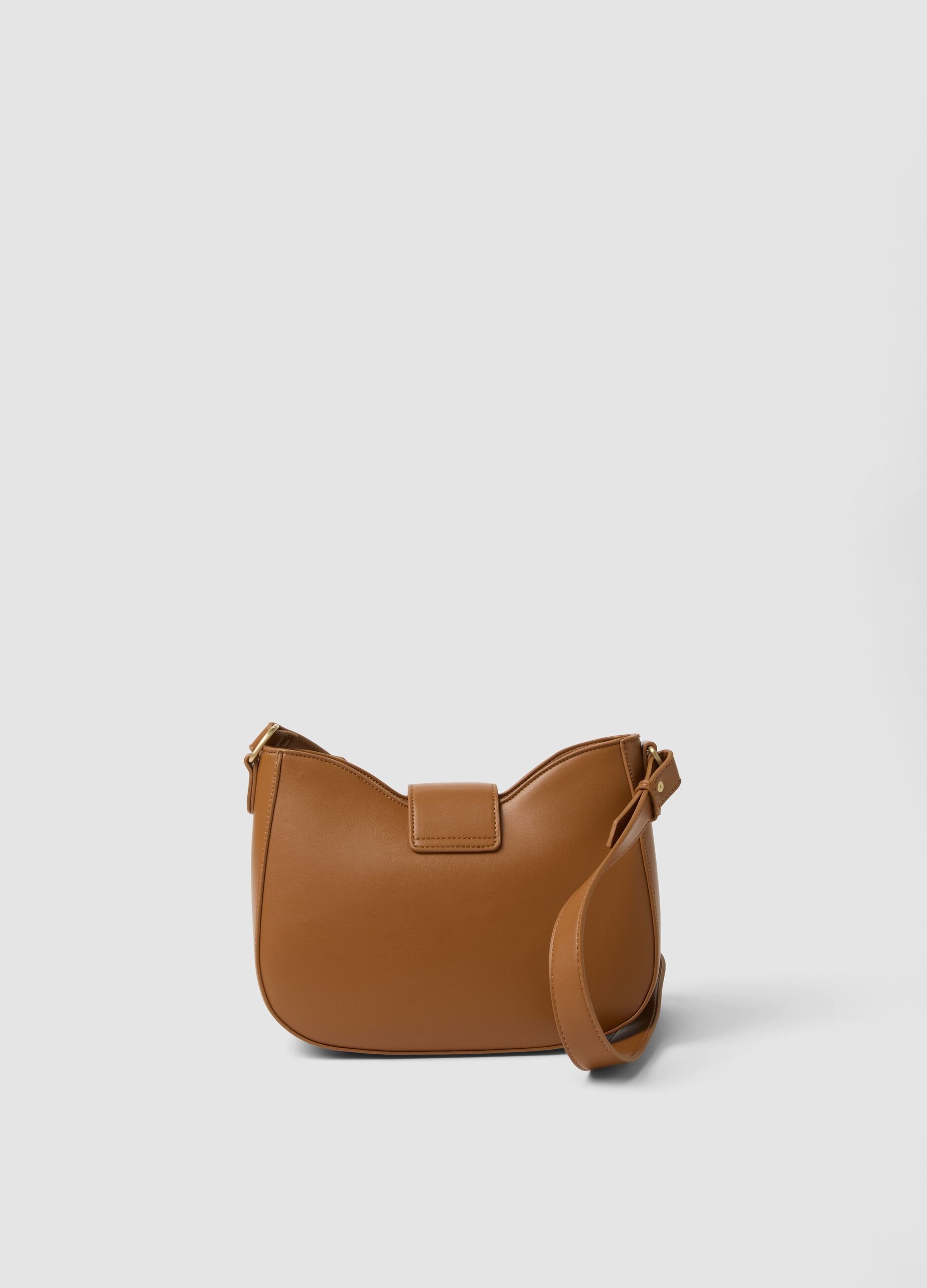 Brown shoulder bag with flap and adjustable strap