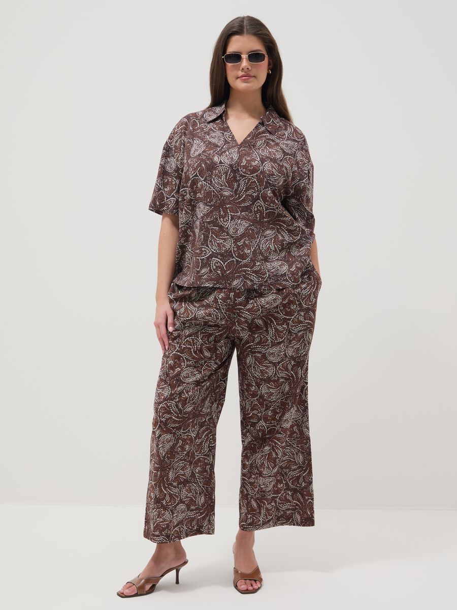 Brown pure viscose shirt with paisley print_1
