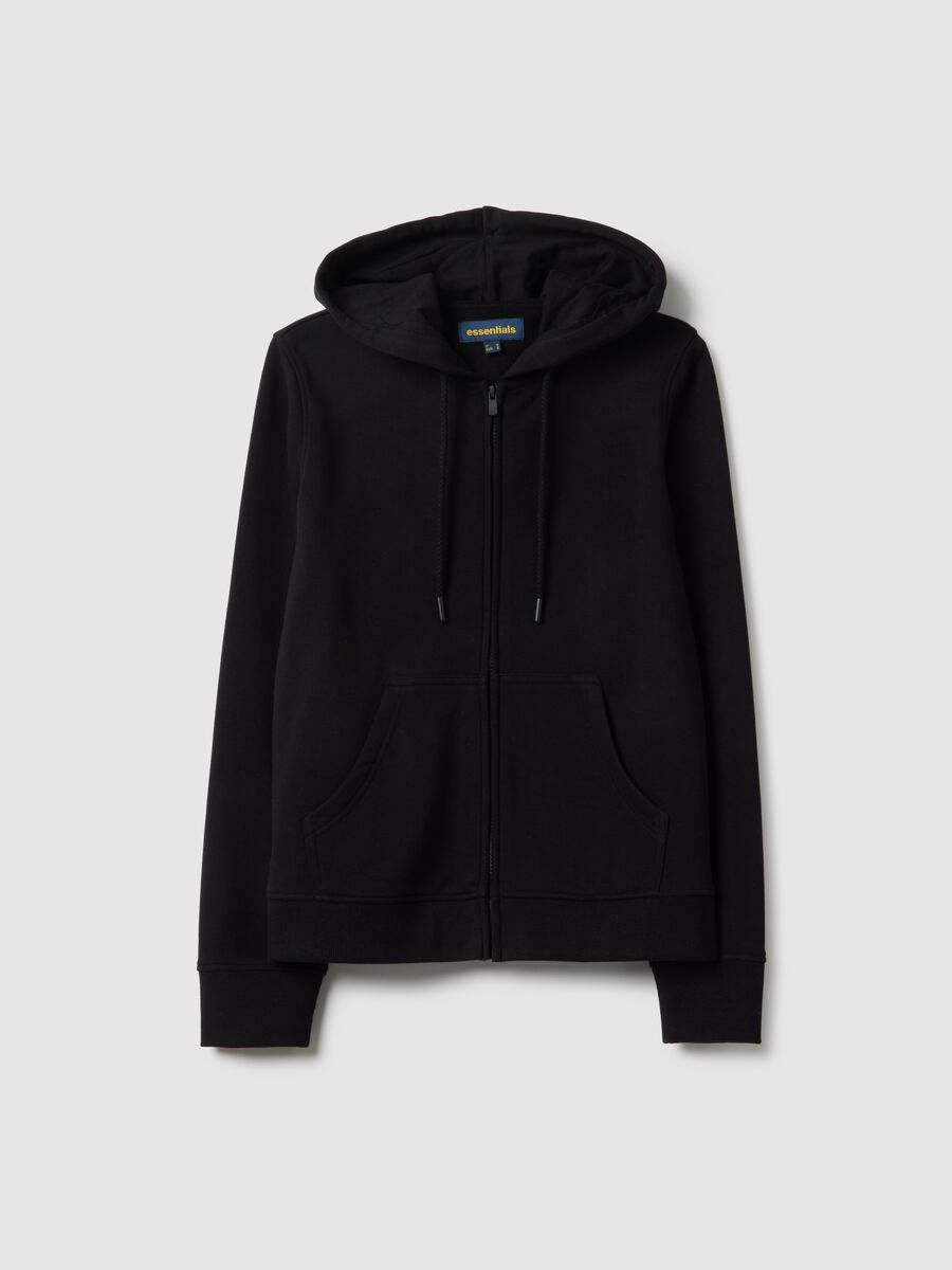 Black cotton blend hoodie regular fit with zip_4
