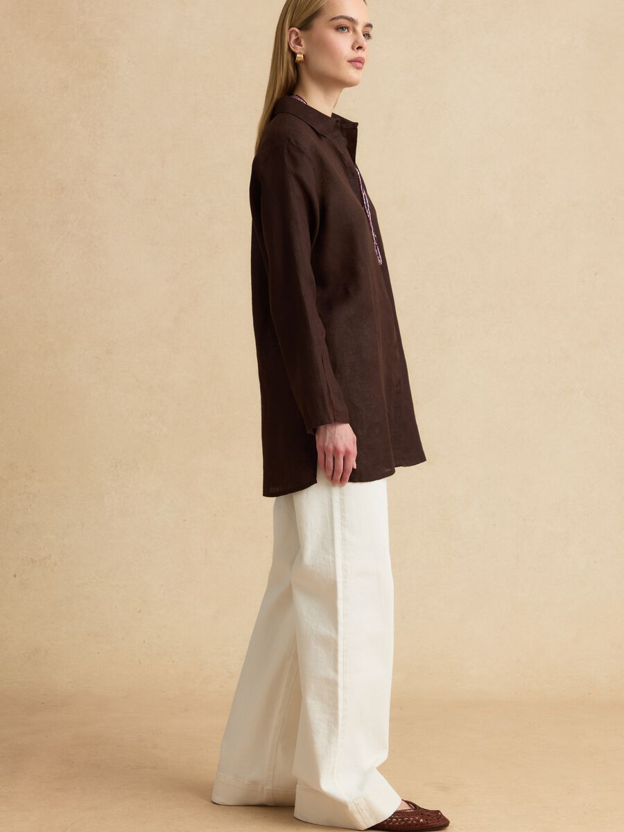 Brown pure linen oversized shirt_2