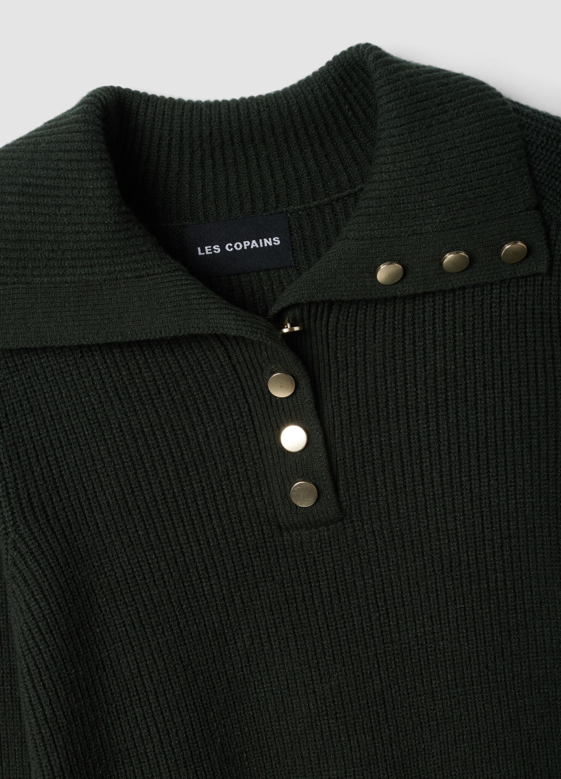 Green ribbed viscose-blend top with collar