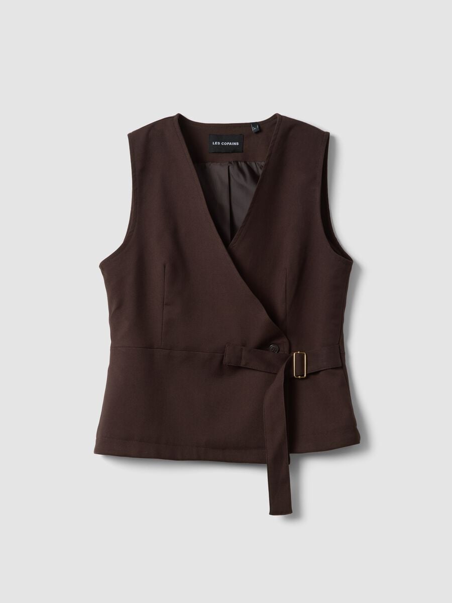 Brown stretch viscose waistcoat with belt_0