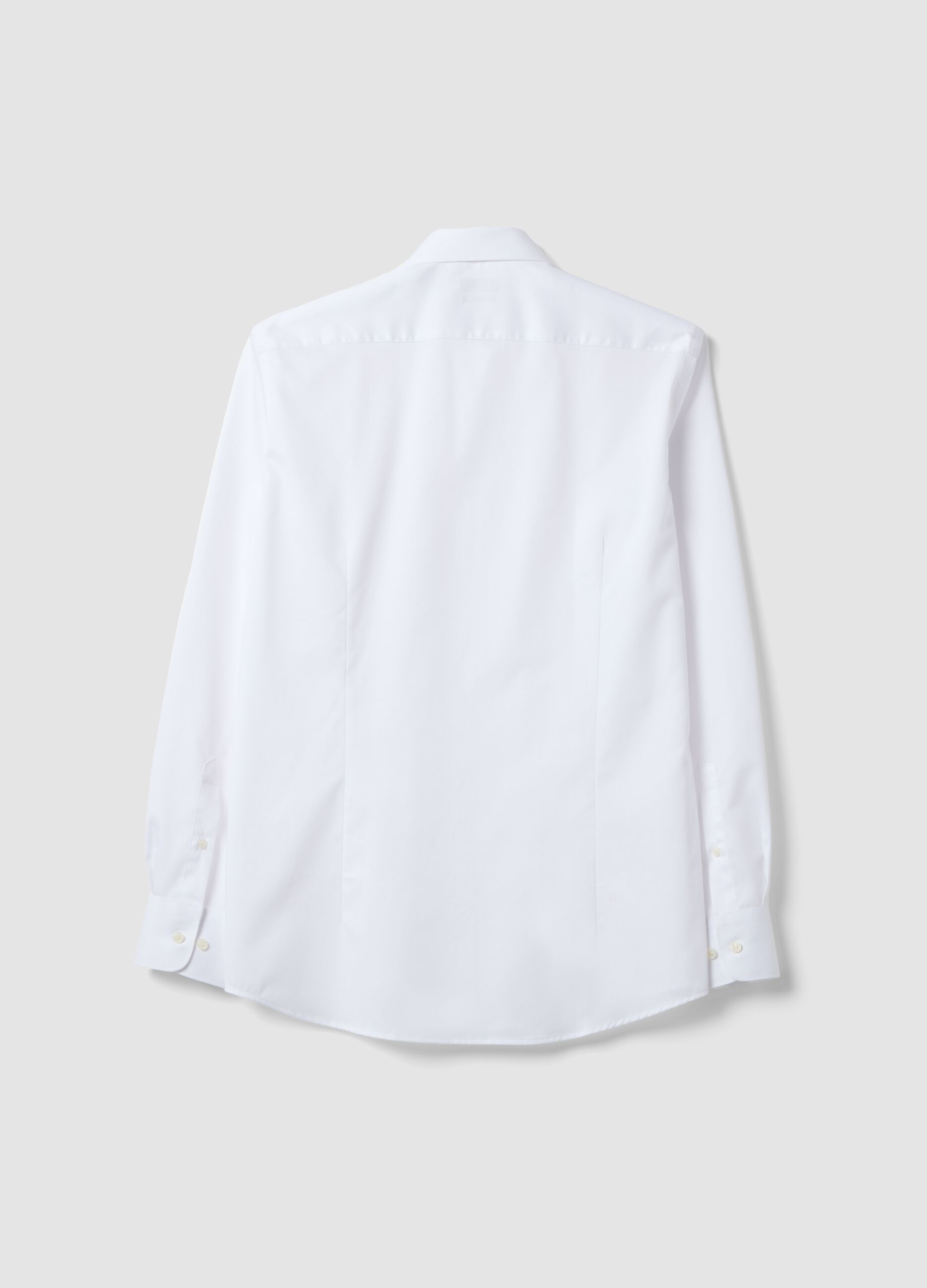 White slim-fit pure cotton shirt with French collar, non-iron